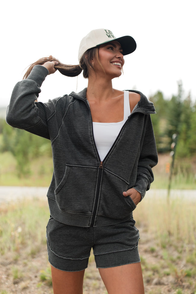 Learn As You Go Black Acid Washed Full Zip Hoodie - Stylish Casual Sweatshirt for Men & Women | Perfect for Streetwear, Gym, and Everyday Comfort