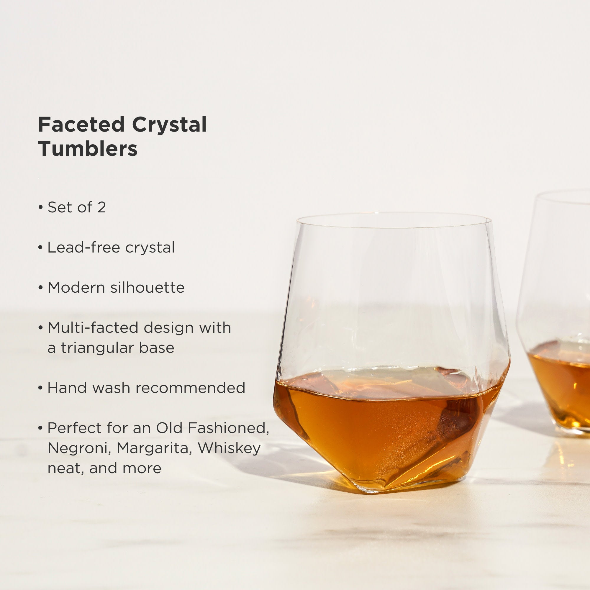Premium Seneca Faceted Crystal Tumblers Set of 2 - Elegant Whiskey Glasses for Cocktails, Bourbon & Scotch - Perfect for Home Bar, Dinner Parties & Gifts