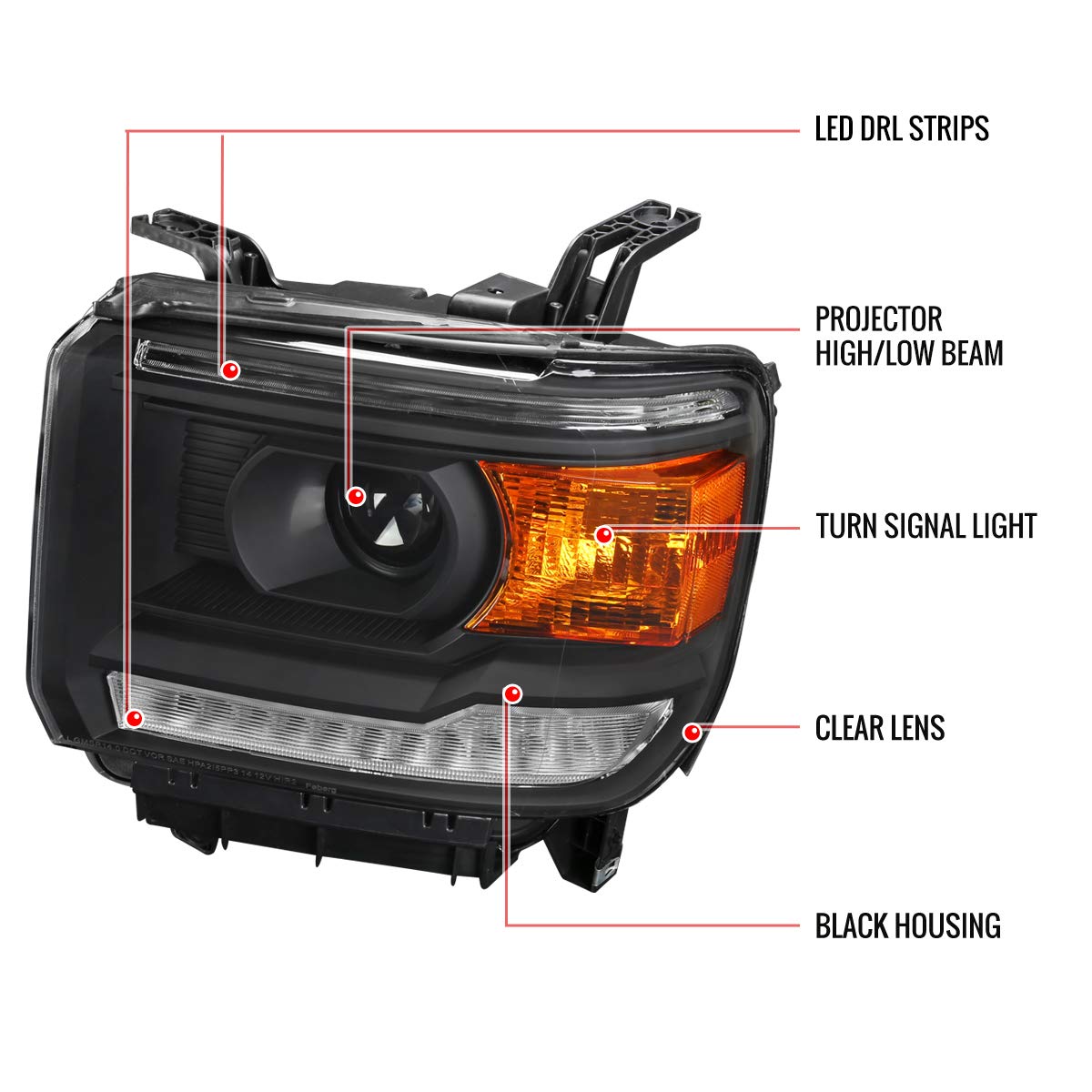 2014-2019 Chevy Silverado 1500 LED Projector Headlights with DRL - Black Housing - High Performance Replacement Headlamps for Night Driving & Off-Road Use
