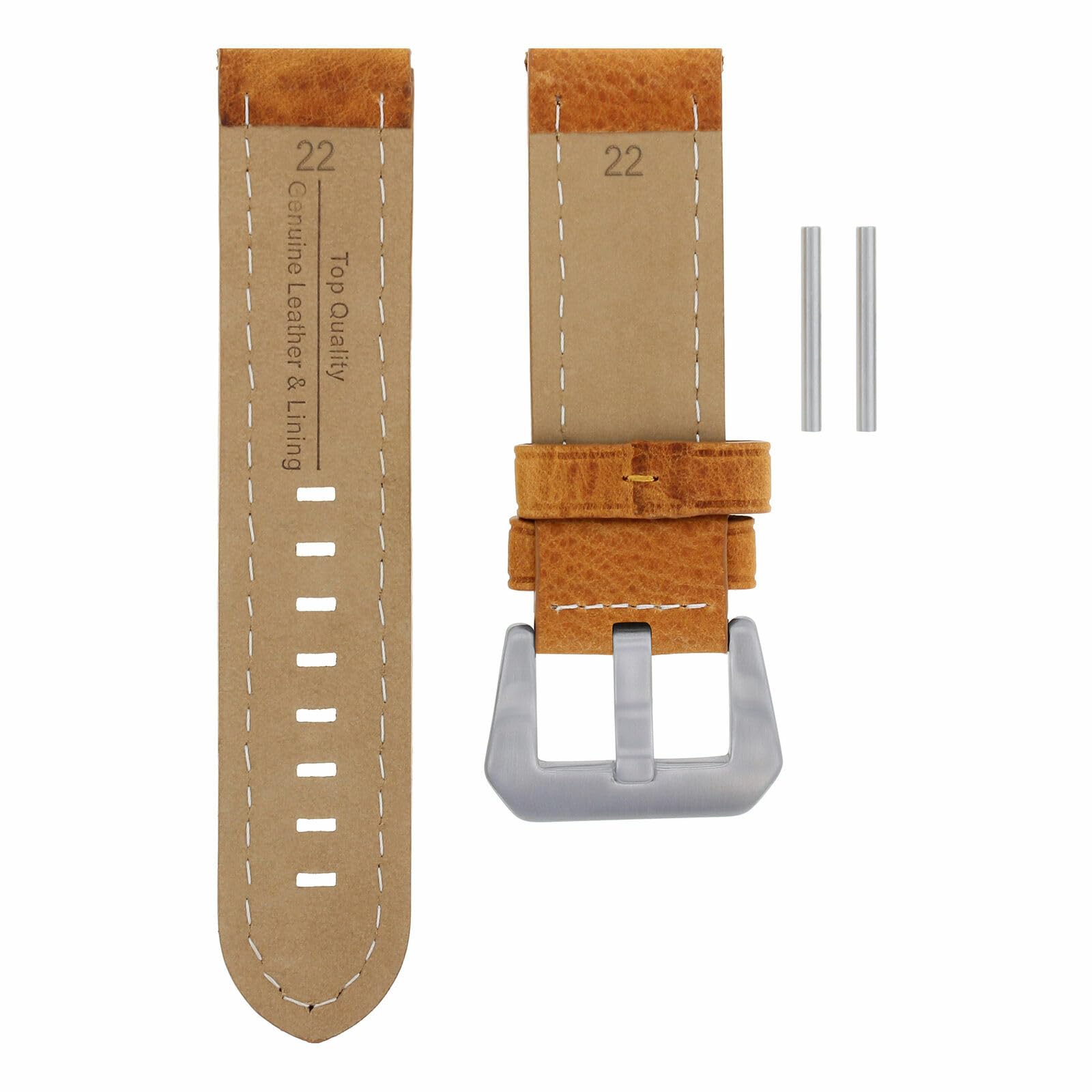 22mm Genuine Leather Watch Band Strap for Panerai Marina GMT - Tan with Orange Stitching | Replacement Watch Strap | Perfect for Diving, Travel & Everyday Wear