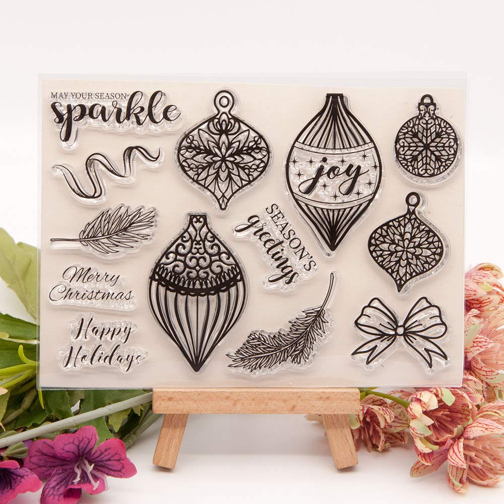Christmas Snowflake Ball Ribbons - Clear Stamps for Card Making & DIY Scrapbooking - Holiday Decorations