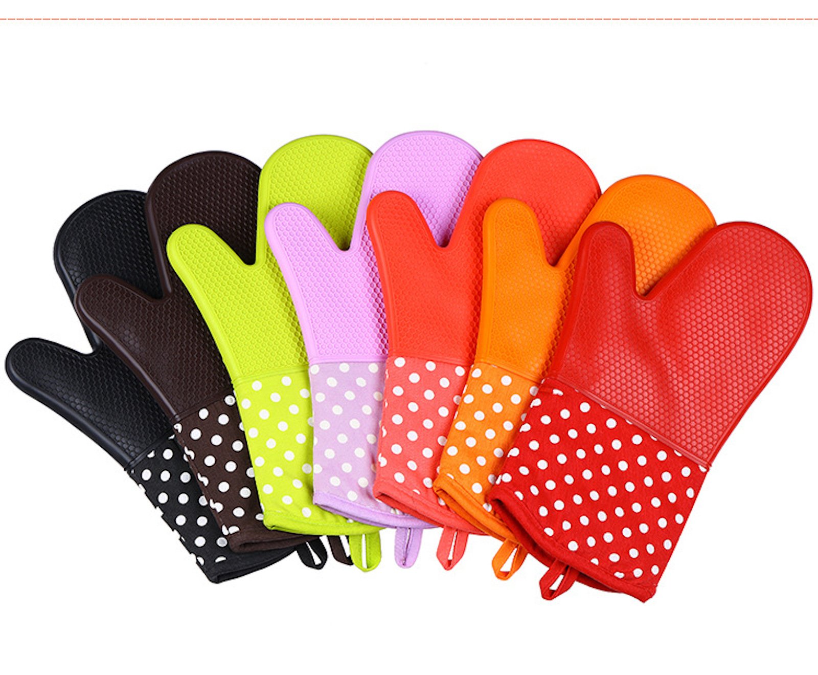 Heat Resistant Silicone Gloves for Grilling, Baking & Cooking - Waterproof, Non-Slip BBQ Oven Mitts with Cotton Layer Protection (Red, 13