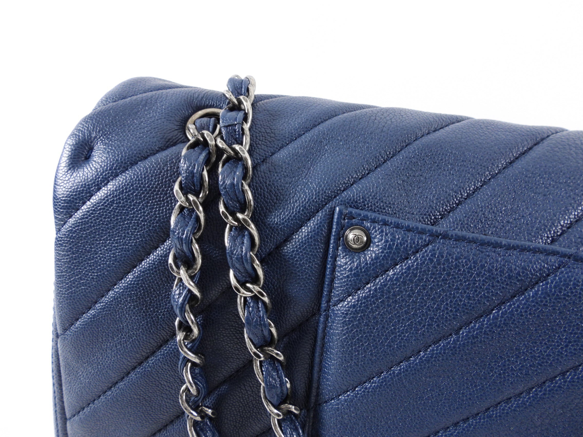 Chanel Navy Blue Chevron Quilted XXL Travel Flap Bag - Luxury Designer Handbag for Women, Spacious Tote for Travel & Everyday Use