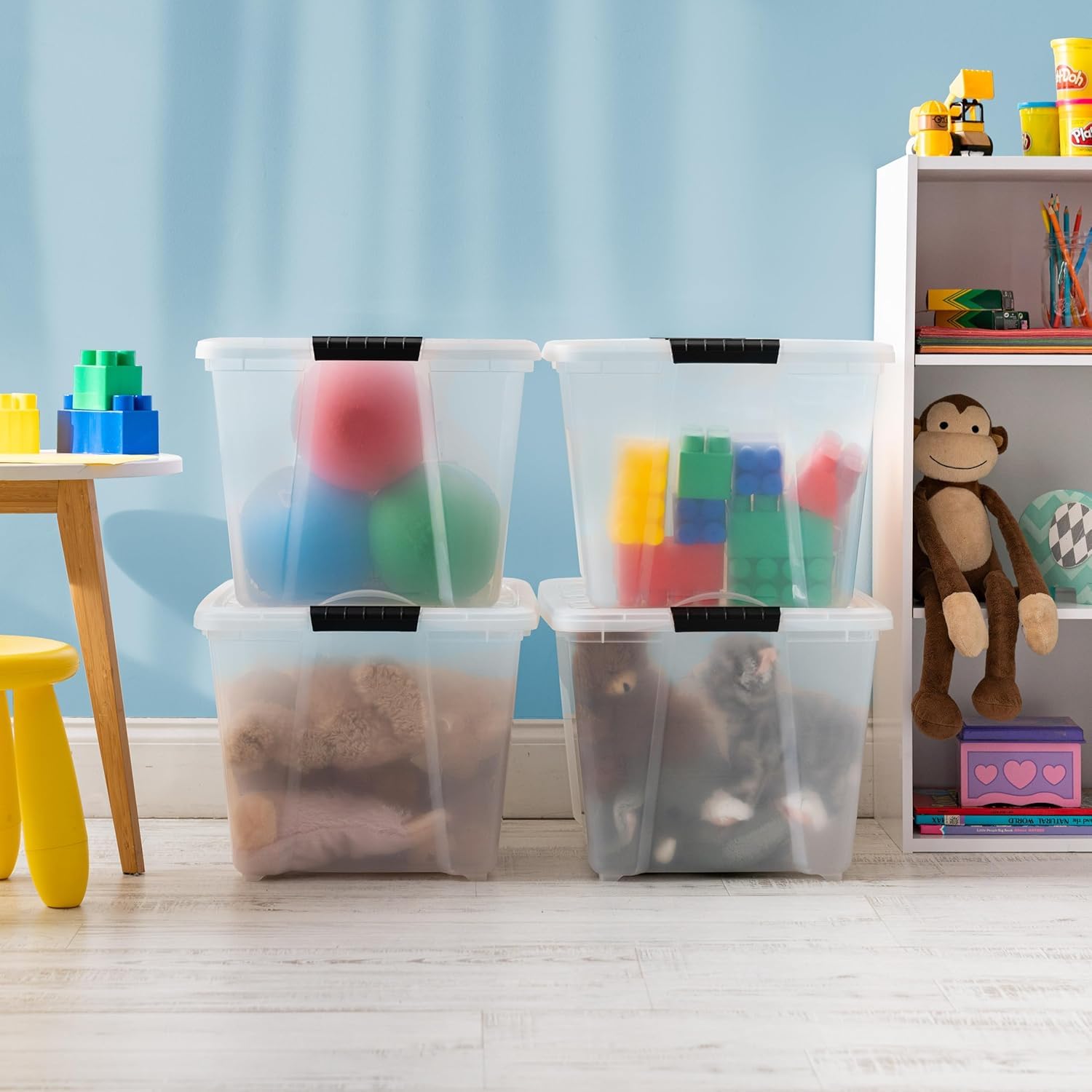 IRIS USA 54 Qt Stackable Plastic Storage Bins with Lids - 6 Pack BPA-Free Clear Organizing Containers | Durable Nestable Bins with Secure Latches & Pull Handles | Made in USA | Perfect for Home Organization, Garage Storage & Closet Decluttering