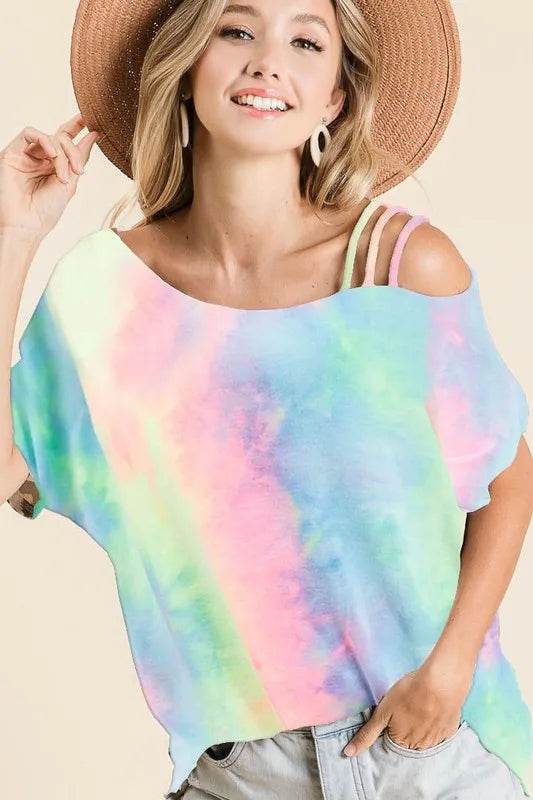 Trendy Tie Dye French Terry One Shoulder Crop Top for Women | Boho Chic Summer Fashion | Perfect for Beach Vacations, Music Festivals & Date Nights