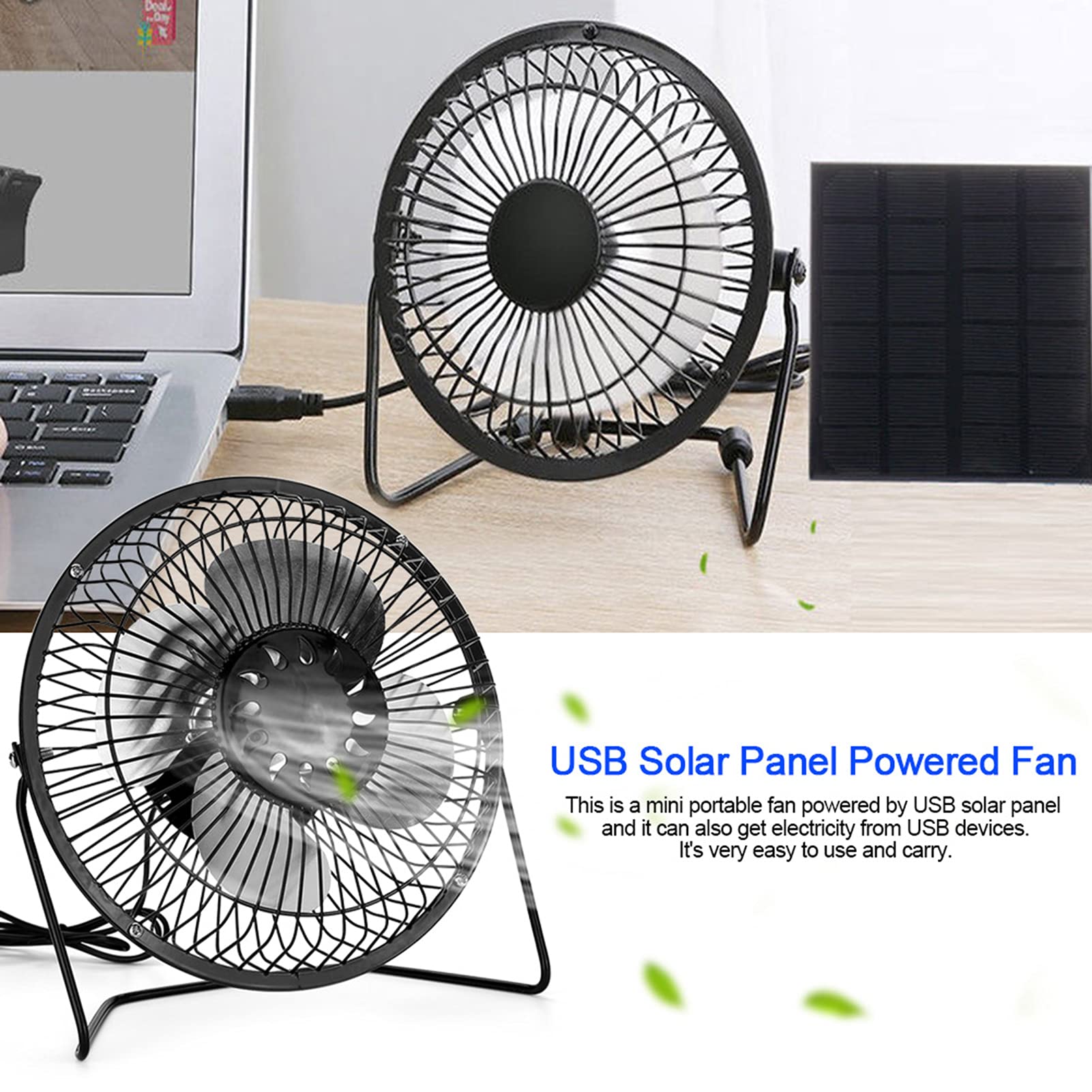 Portable Mini Solar Fan - Solar Powered Cooling Fan for Outdoor Camping, Hiking & Ventilation | USB Rechargeable, Lightweight & Weatherproof for Patio, Tent, RV & Emergency Use