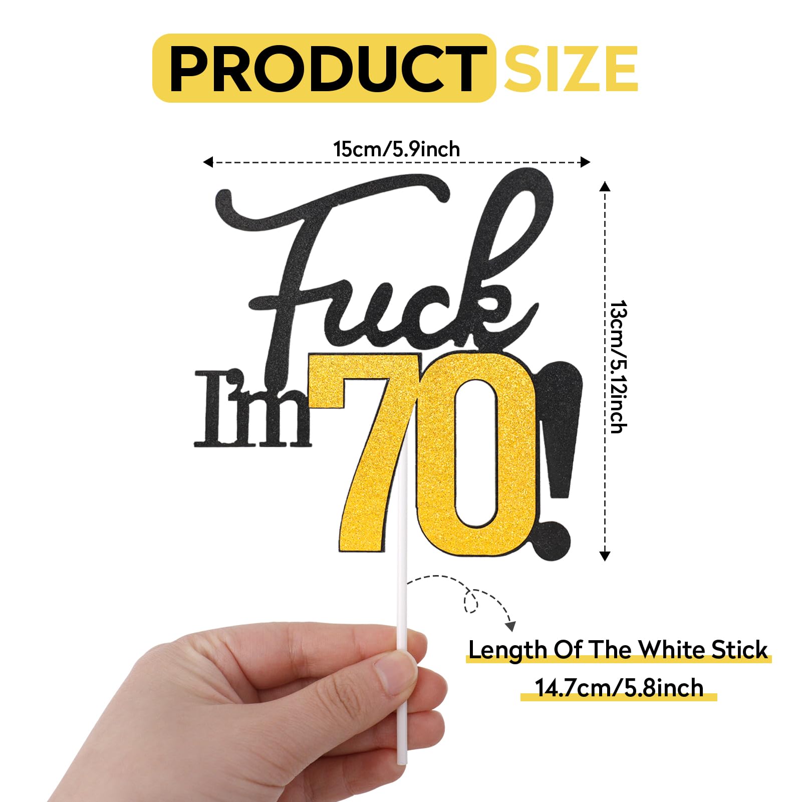 70th Birthday Cake Topper - Black & Gold Glitter Party Decor for Men & Women | Funny 70th Birthday Decorations | Cake Topper for Anniversary Celebrations & Milestone Parties