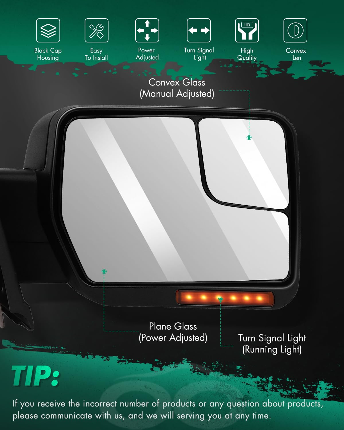 SCITOO Power-Adjusted Heated Towing Mirrors with Turn Signal & Puddle Light - Compatible with 2004-2014 Ford F-150 - Perfect for Towing, Off-Roading & Night Driving