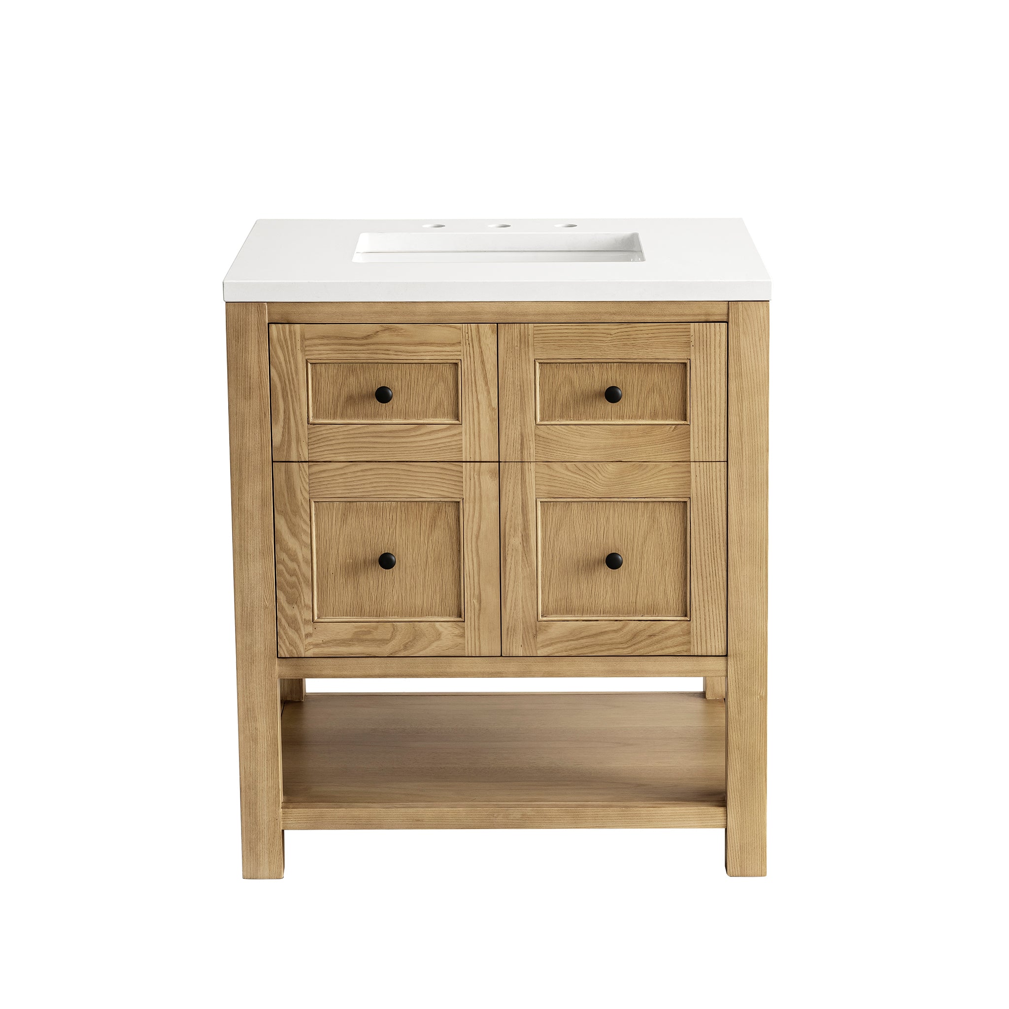 Breckenridge 30-Inch Single Bathroom Vanity in Light Natural Oak with 3CM White Zeus Quartz Top - Perfect for Modern Home Bathroom Remodeling
