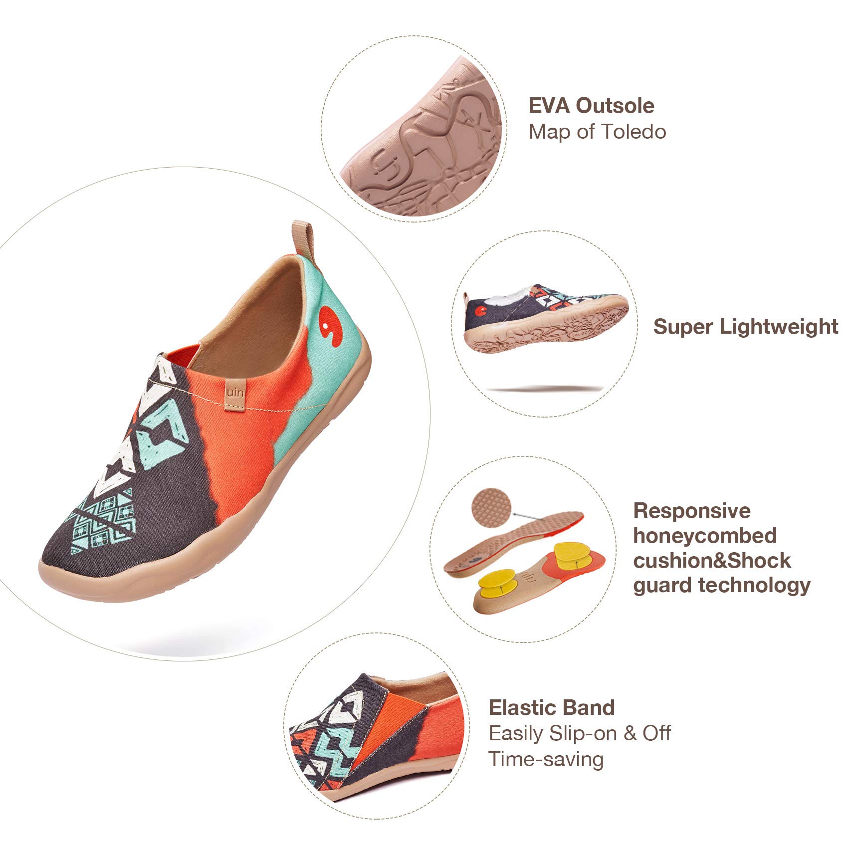 UIN Women's Slip-On Loafers - Lightweight Breathable Travel Shoes for Women, Comfortable Casual Walking Flats with Artistic Design | Perfect for Air Travel, Commuting & Everyday Wear