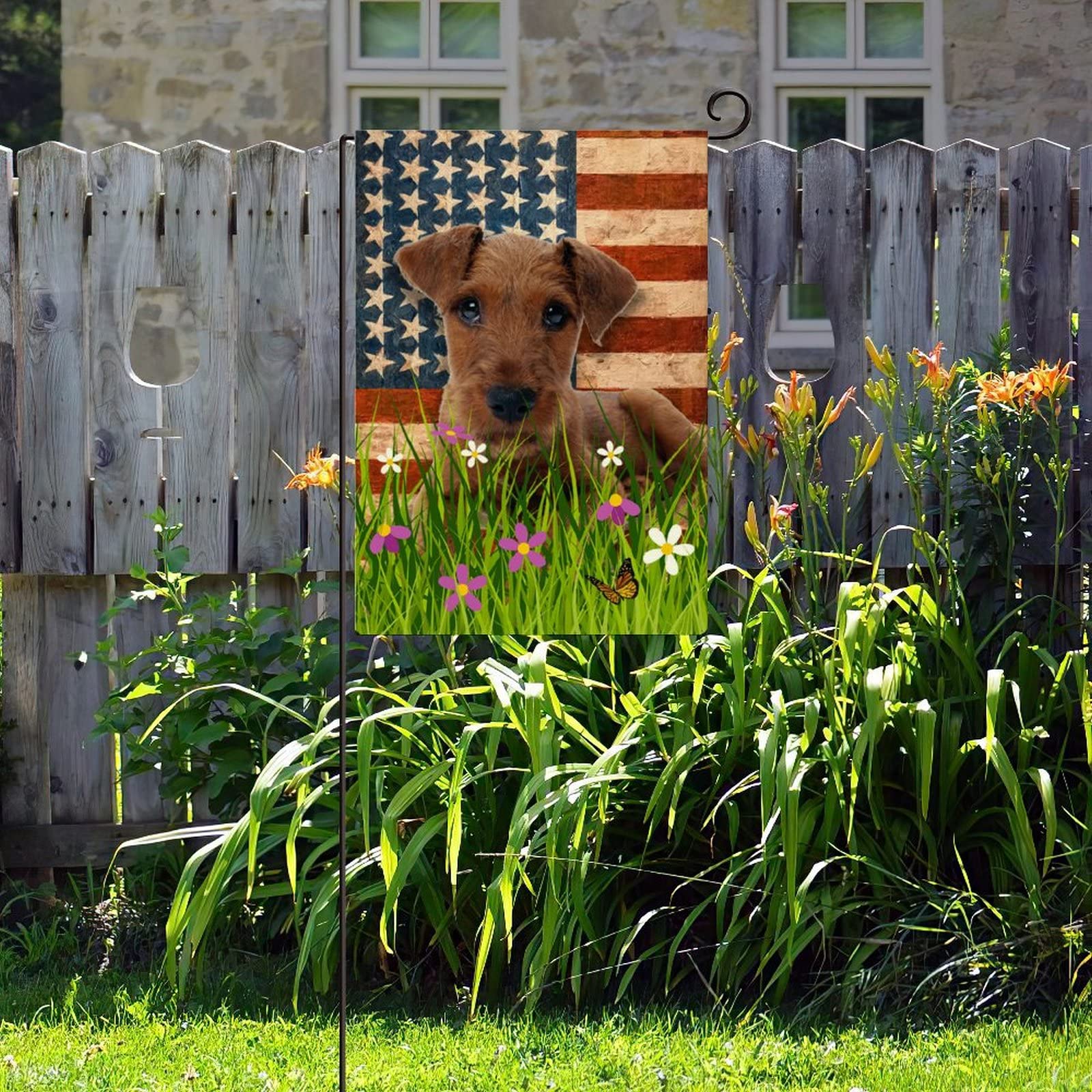 Double-Sided Irish Terrier & American Flag Burlap Garden Banner - 12.5x18.5 Inch Vertical Outdoor Welcome Flag for Yard, Farmhouse, Seasonal & Holiday Decor - Perfect for St. Patrick's Day, 4th of July & Patriotic Home Decor