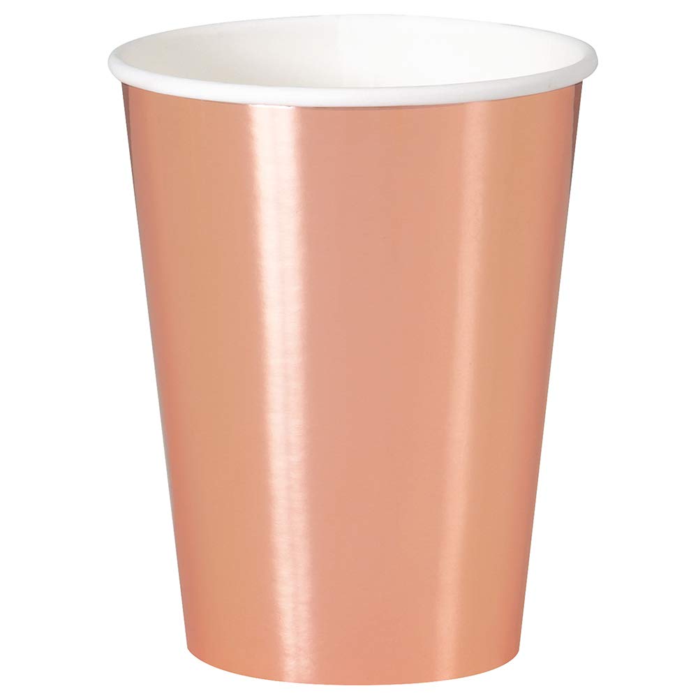 Elegant Rose Gold Foil Paper Cups - 12 oz Disposable Cups (8 Count) - Perfect for Weddings, Parties, and Special Events