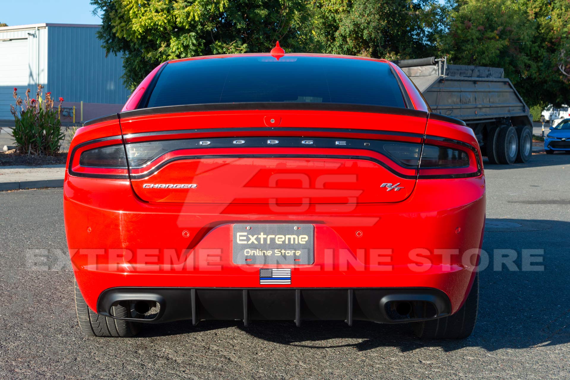 2015-Present Dodge Charger Base Models Replacement SRT Style Rear Bumper with Quad Exhaust Tips | ABS Plastic Matte Black Diffuser | Perfect for Car Upgrades & Street Performance Enhancement