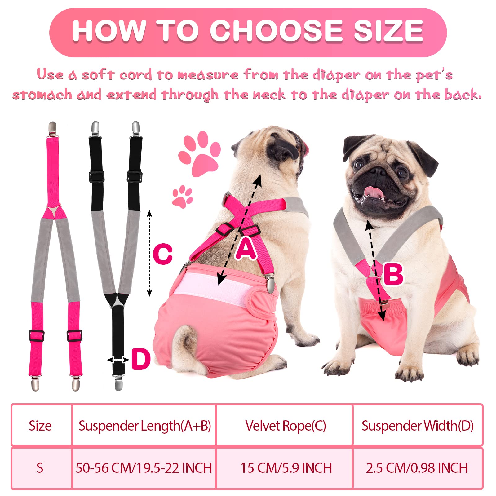 Saintrygo 2 Pack Dog Suspenders for Diapers - Adjustable Belly Bands Harness for Small Medium Large Dogs - Keep Diaper Secure (Black & Pink, Small) - Perfect for Incontinence, Travel & Post-Surgery Care