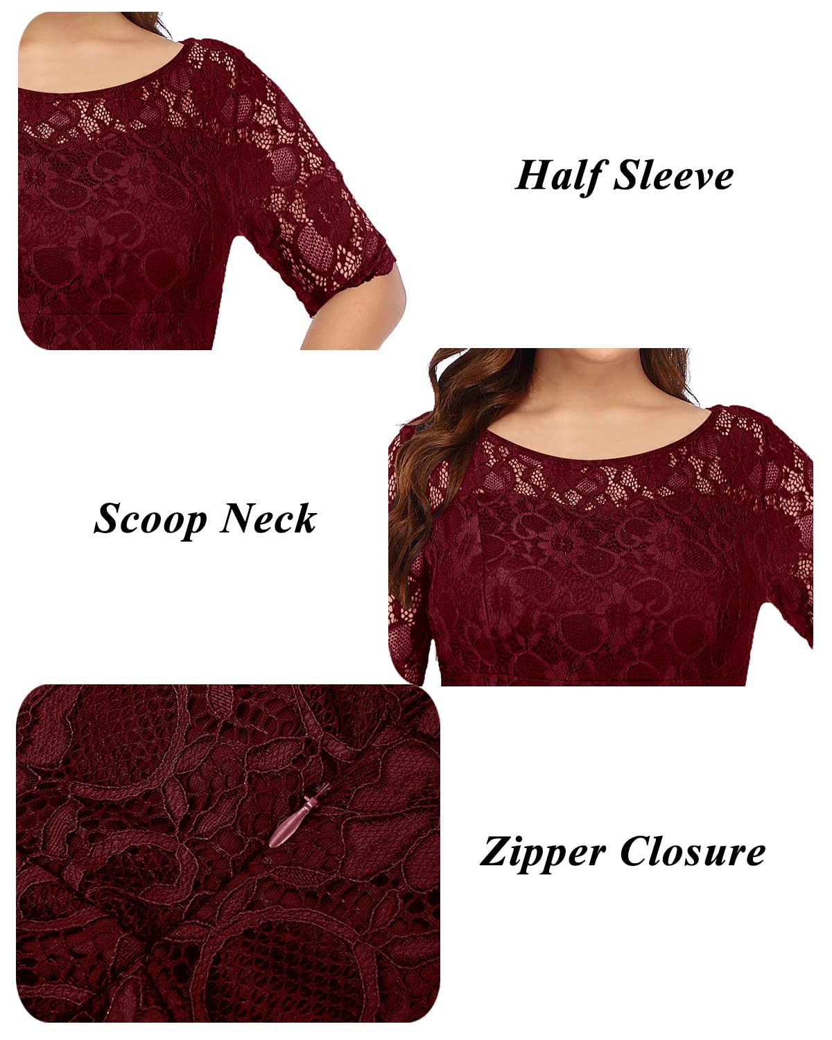 Plus Size Lace V-Neck Midi Dress for Women - Wedding Guest, Bridal Shower & Cocktail Party Attire | Semi-Formal Occasion Wear for Curvy Ladies
