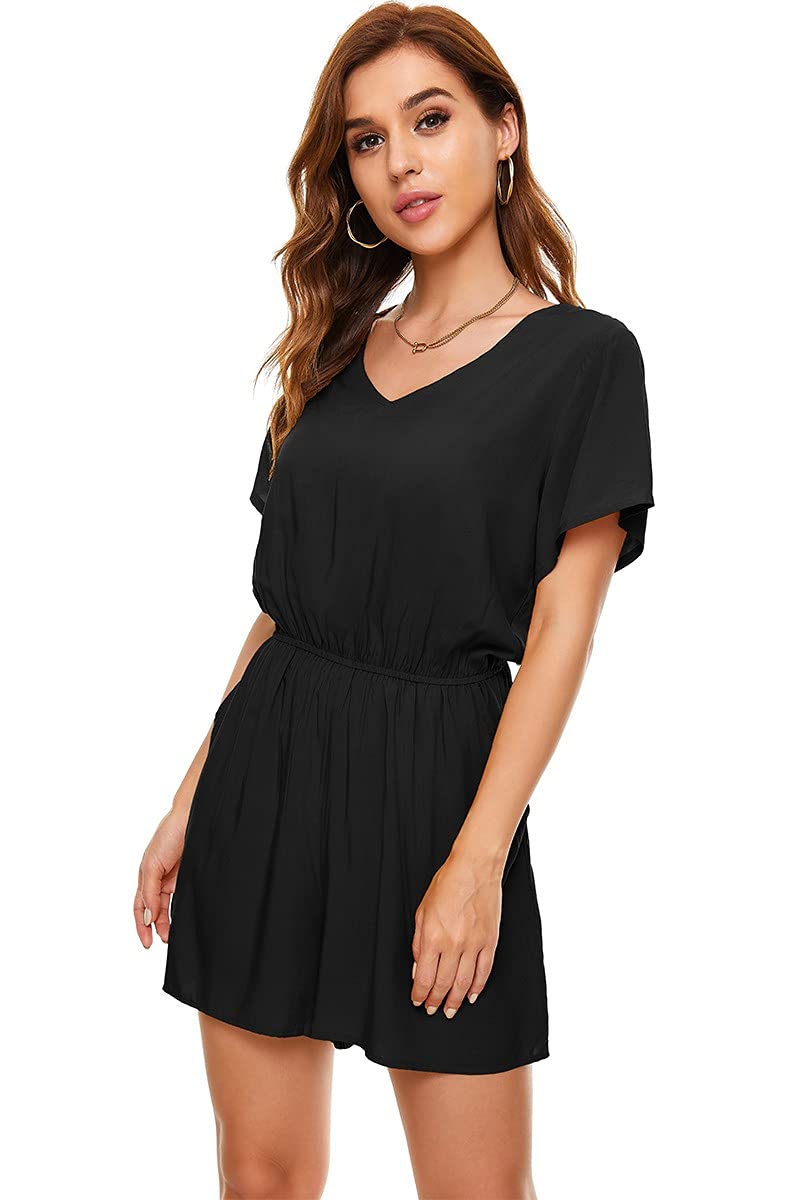 Women's Polka Dot & Leopard Print Jumpsuit - V-Neck Floral Romper with Flutter Sleeves & Pockets | Casual Summer Outfit, Beach Cover-Up, Party Wear