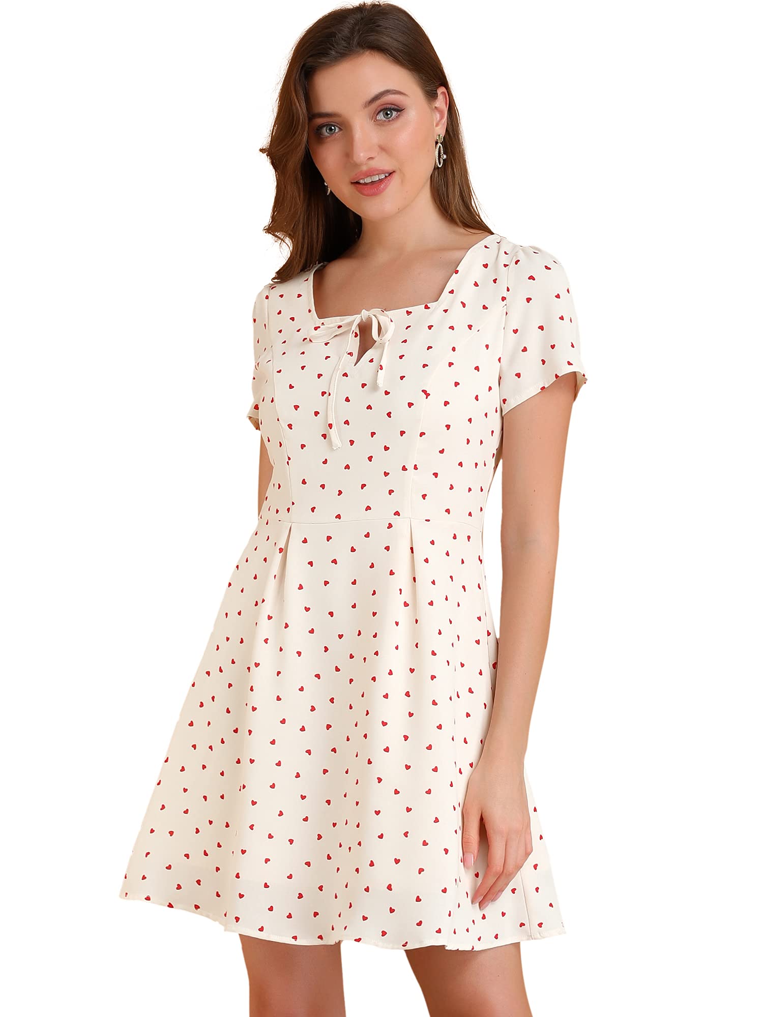 Allegra K Women's Casual Summer Dress - Floral Print Short Sleeve A-Line Midi Dress for Outdoor Parties, Beach Vacations & Date Nights