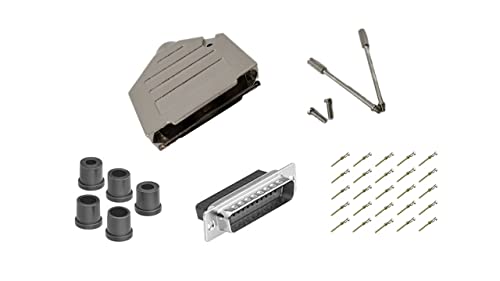 Premium DB25 Male Crimp Kit - No Ear, Full Profile, Deluxe Metal Hood Connector for Reliable Data Transmission | Perfect for Industrial Automation, Networking Equipment & Computer Hardware Installations