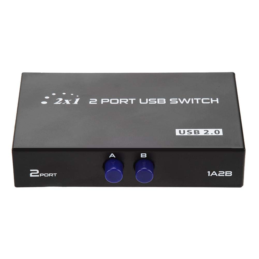 ASHATA 2/4 Port USB 2.0 Sharing Switch Box Hub - Manual USB Switcher Adapter for PC, Computer, Printer, Scanner - Black (2 Port) - Perfect for Home Office & Multi-Device Workstations