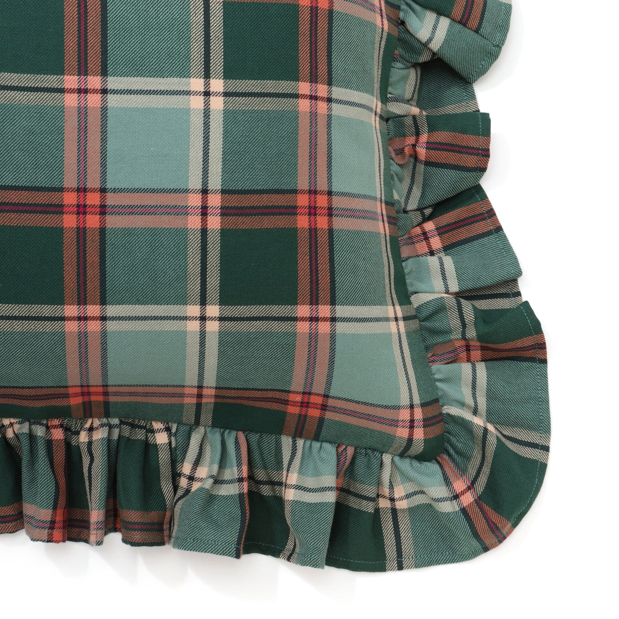 Frilled Checkered Cushion Cover 18x18 Inches Green - Soft & Stylish Home Decor for Sofa, Bed, or Living Room