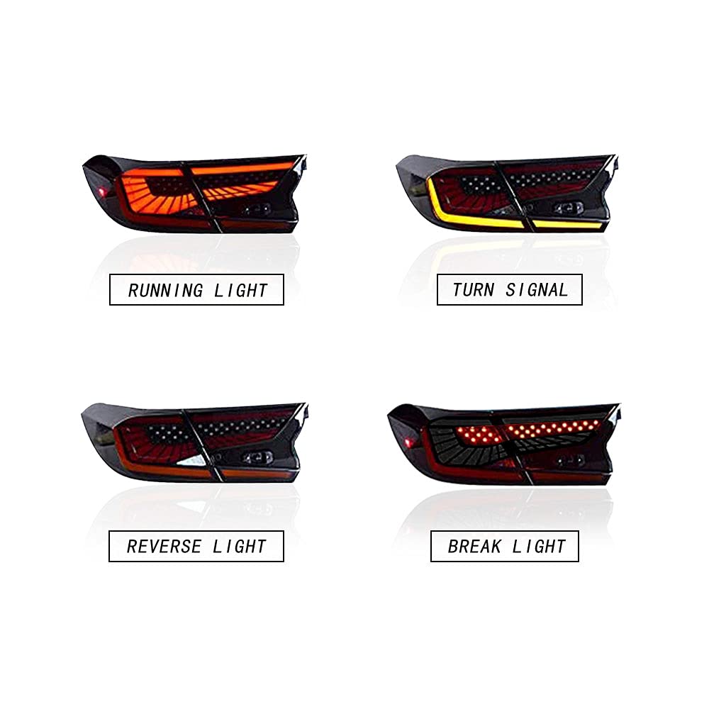 TT-ABC LED Tail Lights for Honda Accord 10th Gen (2018-2022) - Smoked Rear Lamp Assembly Upgrade - Enhanced Visibility & Style for Night Driving & Car Customization
