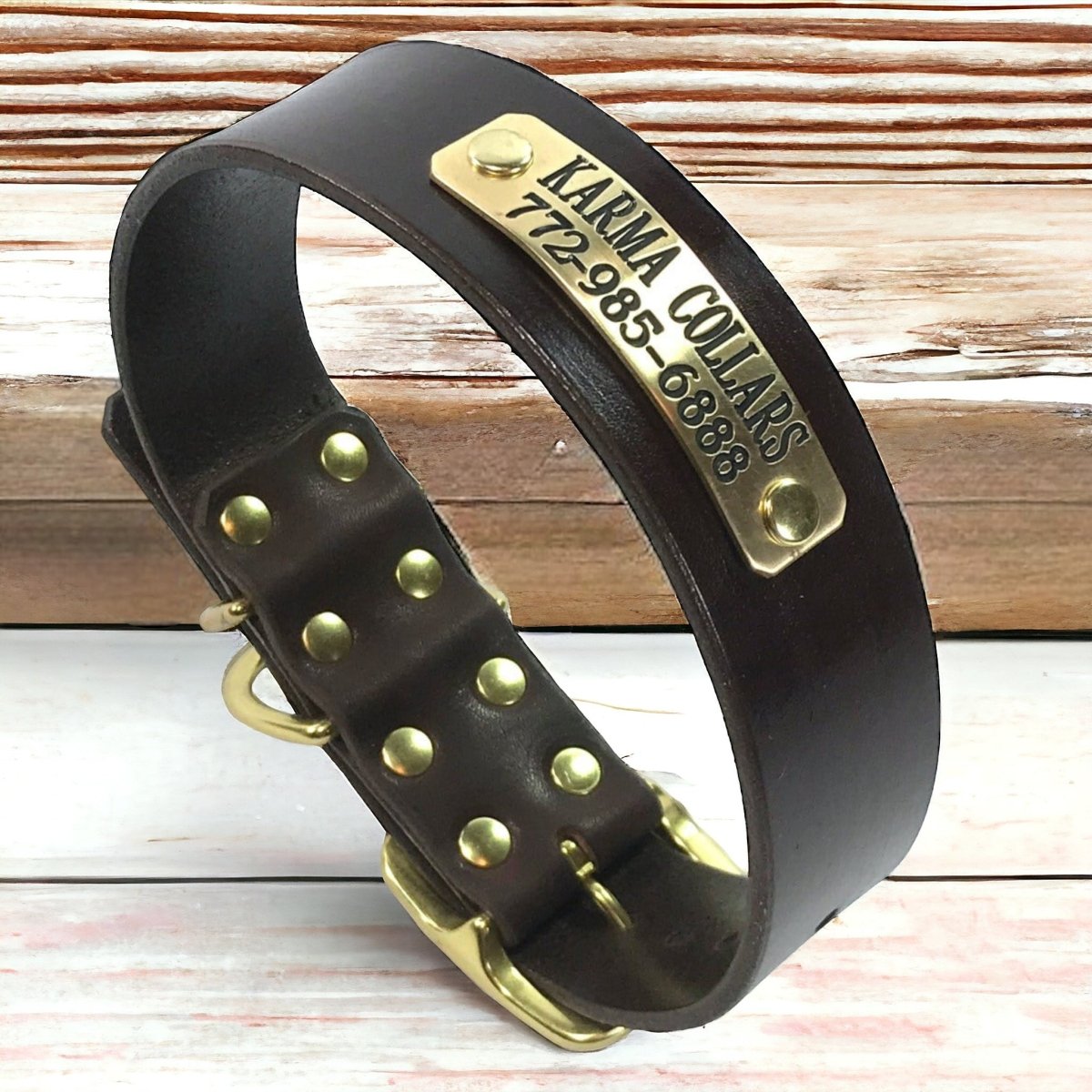 Custom Engraved Leather Dog Collar with Name Plate - 1.5 Inch Wide Adjustable Pet Collar for Small Medium Large Dogs - Perfect for Training, Walks & Gifts