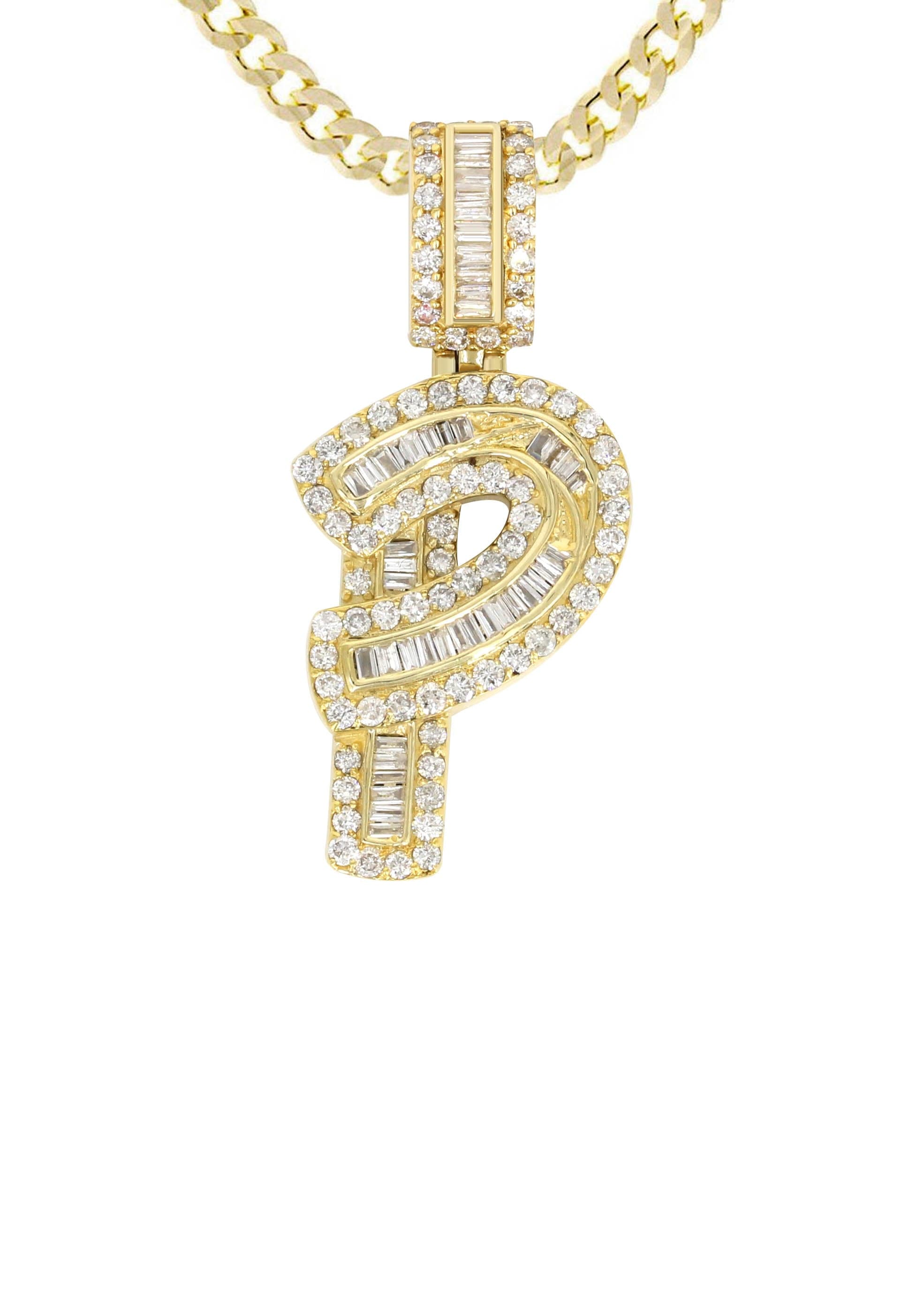 14K Yellow Gold Letter P Baguette Diamond Necklace - 1.72 Carats Dainty Initial Pendant for Women | Perfect Gift for Birthday, Anniversary & Valentine's Day