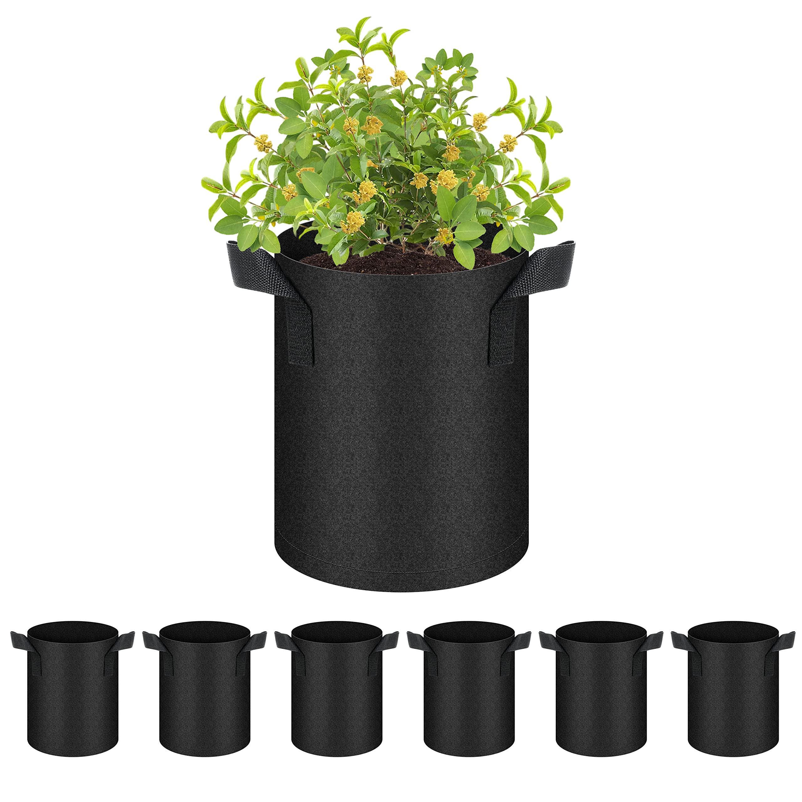HealSmart 6-Pack 1 Gallon Nonwoven Grow Bags with Handles - Breathable Fabric Plant Pots for Vegetables, Fruits, Flowers & Herbs - Ideal for Indoor/Outdoor Gardening, Balcony & Container Planting