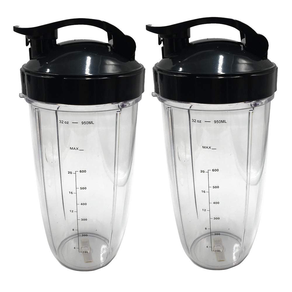 JOYSTAR 2-Pack 32oz Replacement Cups with Flip Top Lids for Nutribullet Prime/Balance/Lean/Max/Select 1200W Blenders - Perfect for Smoothies, Juicing & On-the-Go Drinks