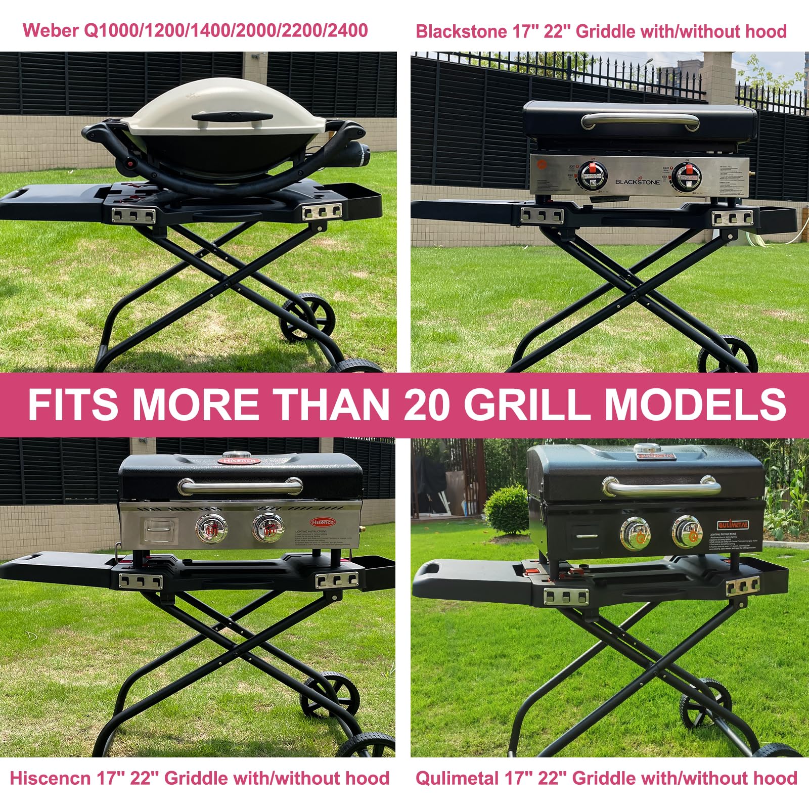 Portable Grill Cart for Weber Q1200, Q1000, Q2200, Q2000 | Collapsible Griddle Stand for Blackstone 17