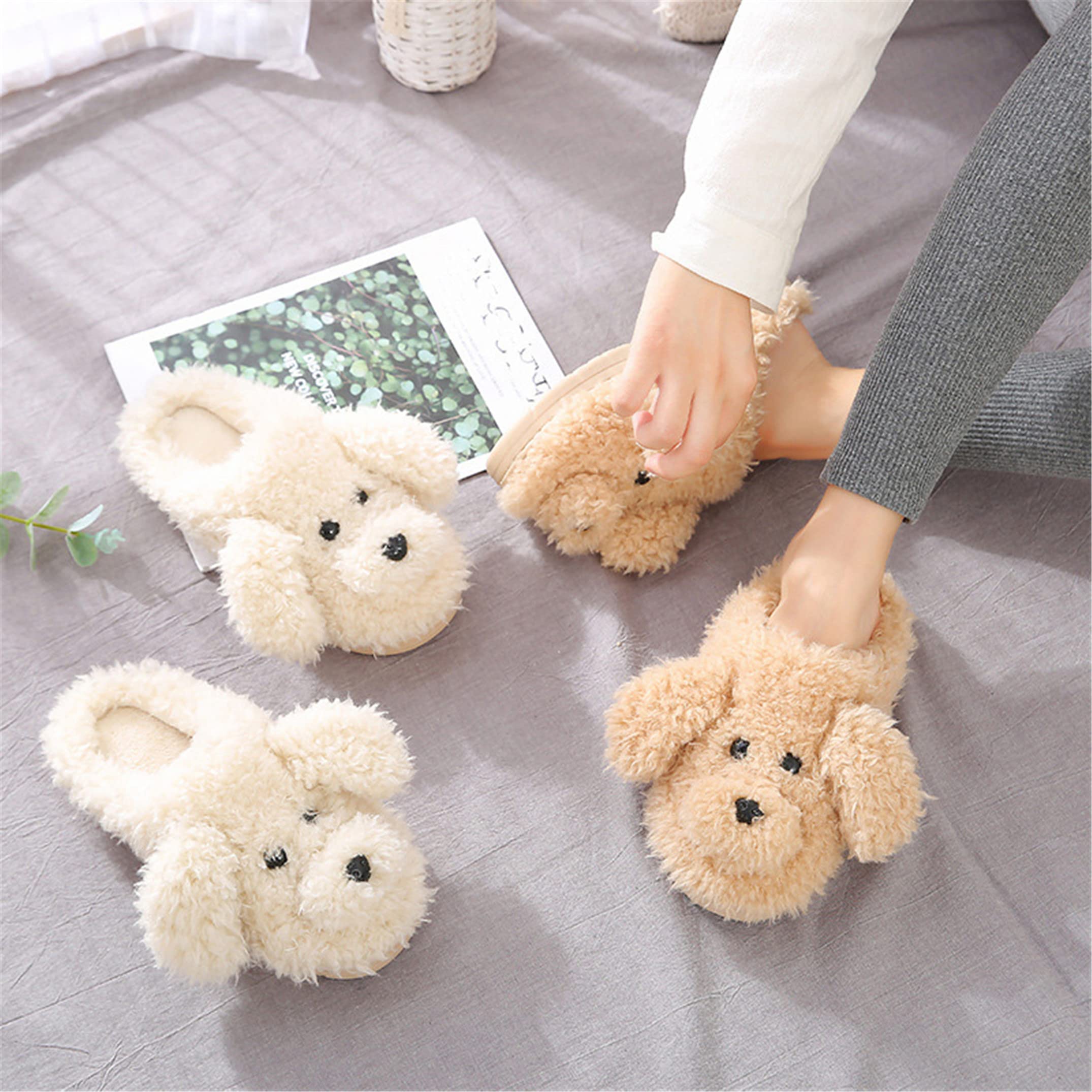 YILANLAN Women's Fuzzy Animal Slippers - Cute Dog Design Warm Winter House Shoes for Indoor Comfort & Cozy Home Wear