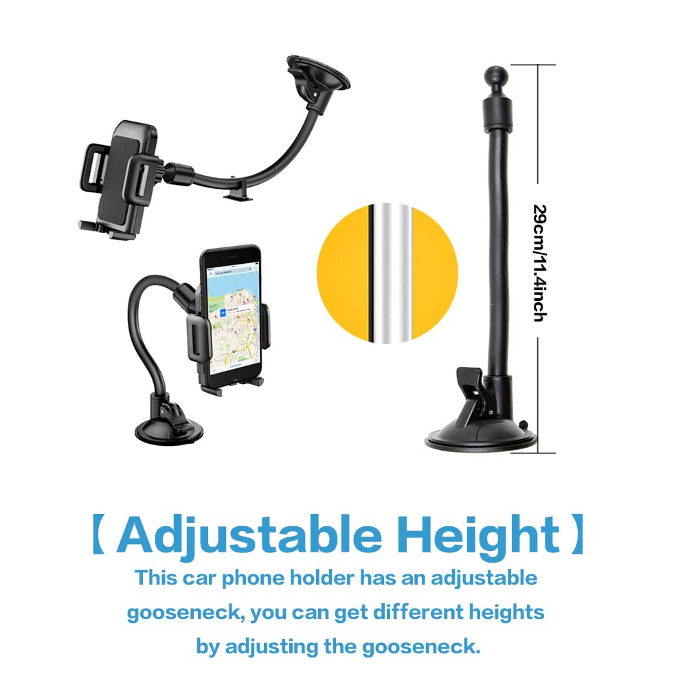 Universal Car Phone Mount Holder - Strong Suction Cup Windshield Dashboard Phone Stand for iPhone & Android - Anti-Shake Stabilizer for Safe Driving - Perfect for GPS Navigation, Rideshare & Road Trips