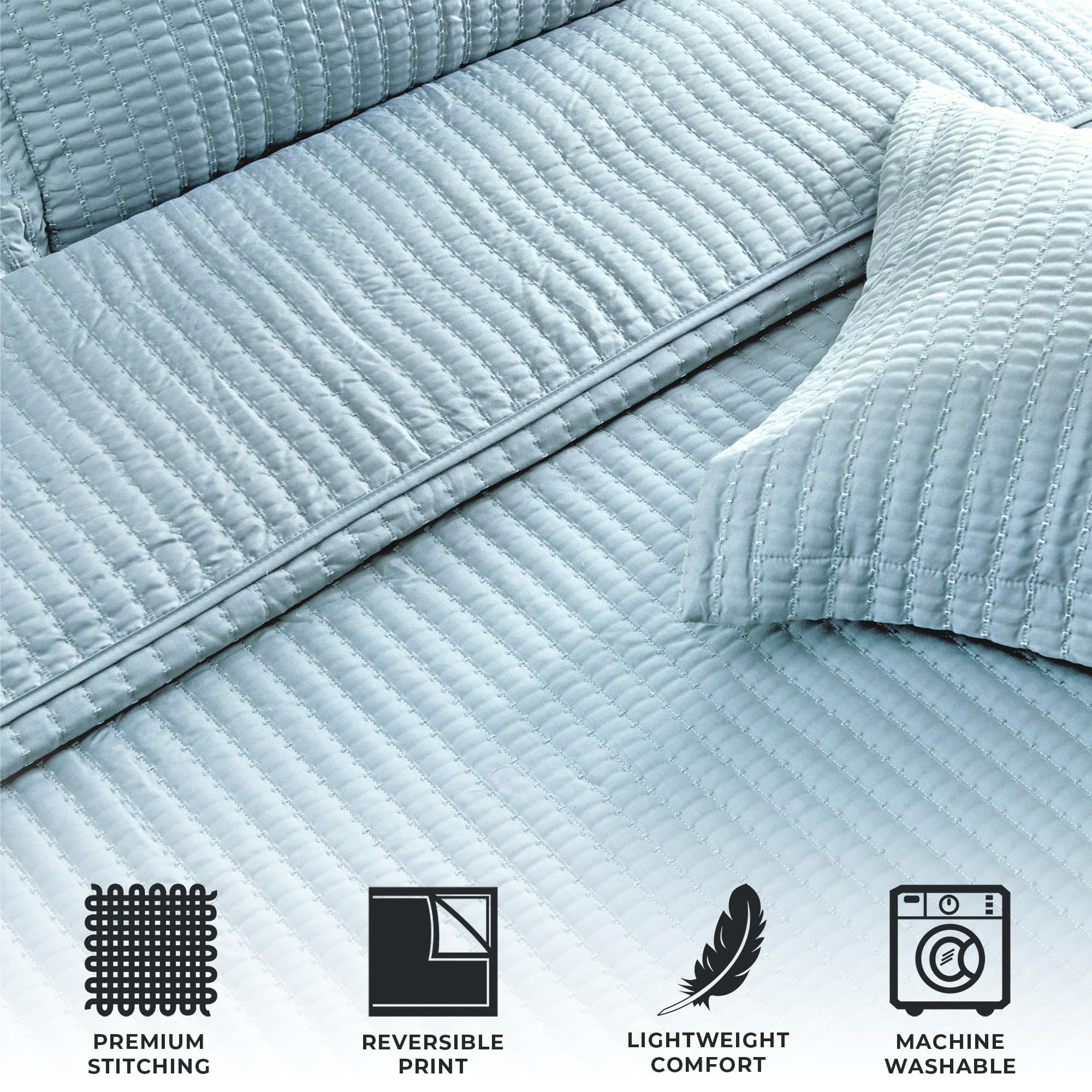 Great Bay Home Alicia Collection 2-Piece Channel Stitch Quilt Set with Shams - Twin Size Baby Blue All-Season Bedding for Cozy Bedroom Decor