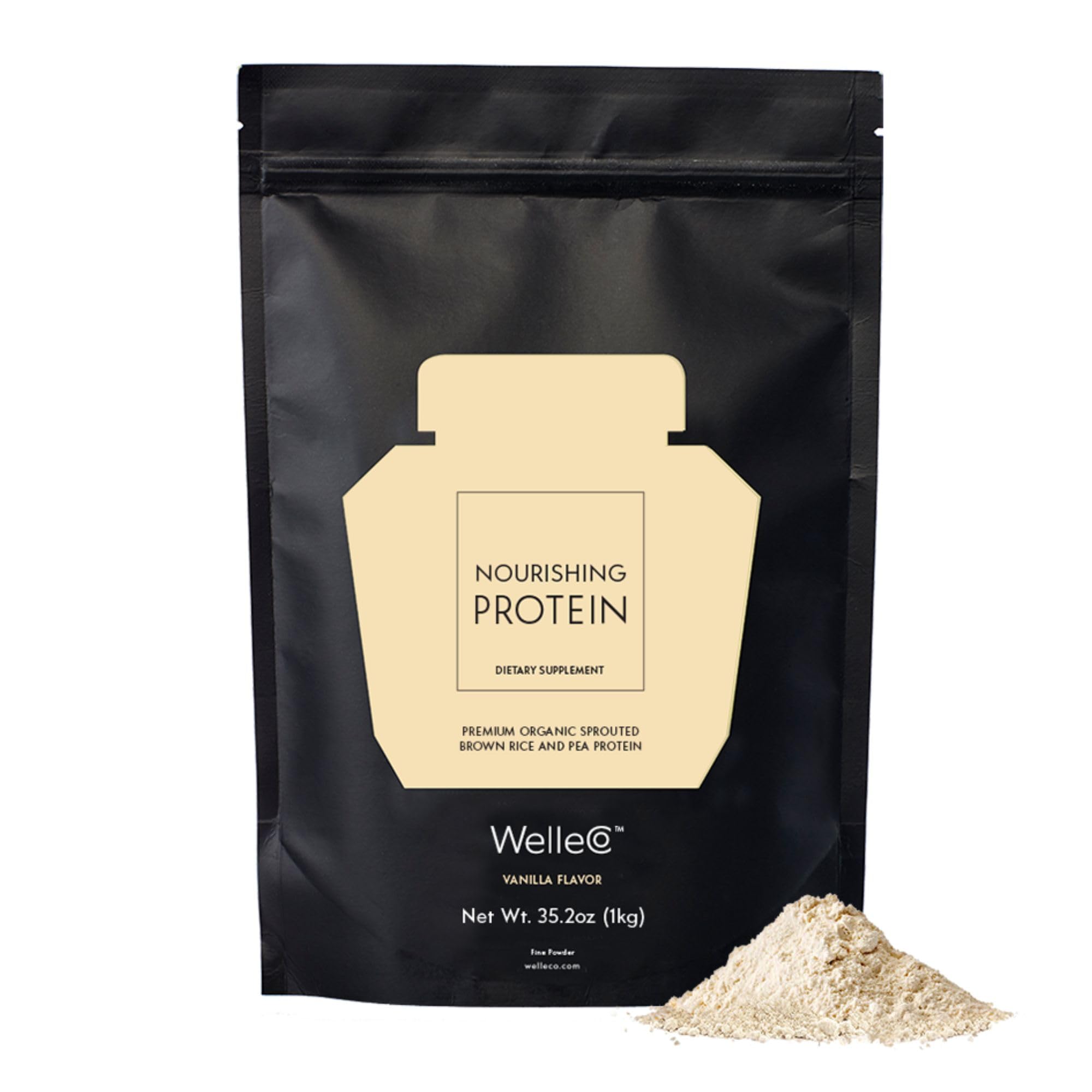 WelleCo Vegan Protein Powder - Organic Sprouted Brown Rice & Pea Protein Blend | Gluten Free, Low Carb, Dairy Free | 16g Protein Per Serving | Vanilla Flavor | 35.2oz Pouch | Supports Energy & Muscle Recovery | Perfect for Post-Workout, Smoothies & Healthy Breakfasts