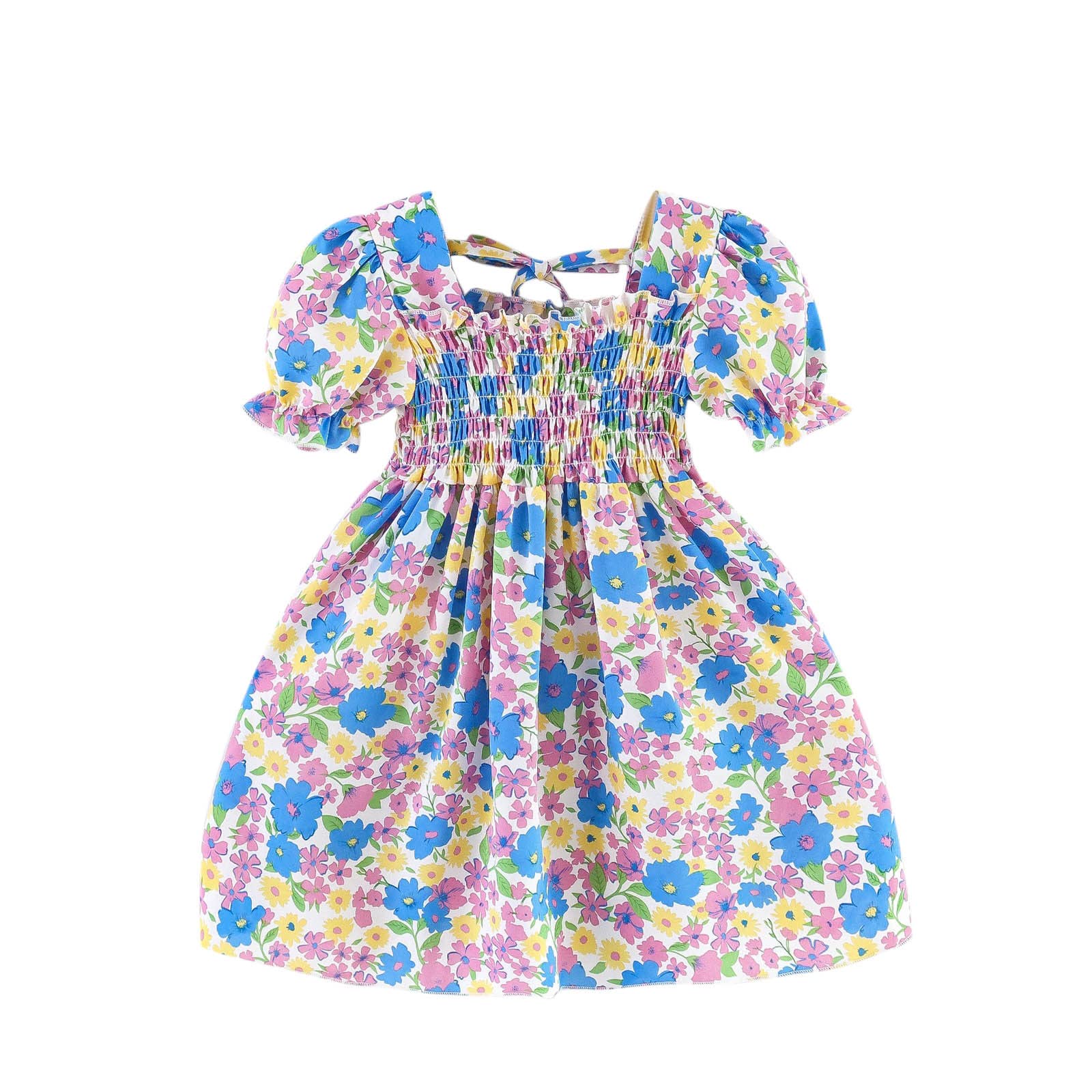 Little Girl Tutu Dress with Tulle Ruffles & Floral Smocking - Elegant Princess Party Dress for Weddings, Birthday, Photo Shoots | Summer Casual Floral Sundress for Outdoor Play & Special Occasions