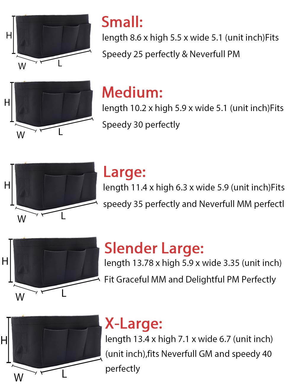 Premium Felt Purse Insert Organizer for Louis Vuitton Speedy & Neverfull Bags - Handbag Organizer with Multiple Pockets for Wallet, Phone & Cosmetics - Perfect for Travel, Work & Daily Use