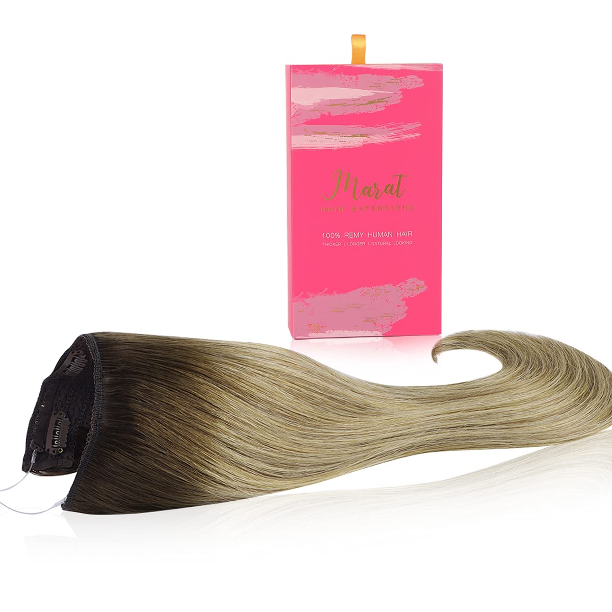 Marat 20-Inch Wire Hair Extensions – 110g Balayage Chocolate Brown to Honey Blonde Remy Human Hair with Invisible Fish Line | Real Human Hair Extensions for Everyday Wear, Parties & Special Occasions