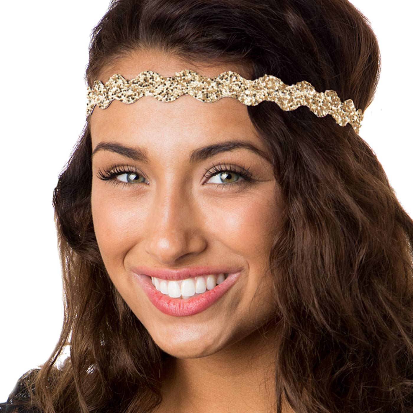 Sparkly Bling Adjustable No-Slip Headbands for Women, Girls & Teens - 4 Pack Mixed Gold Glitter Hair Accessories - Perfect for Parties, School, Sports & Everyday Wear