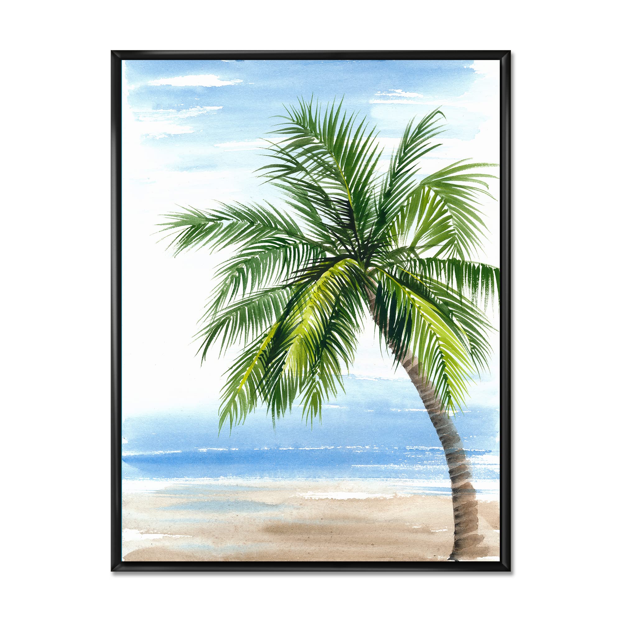 Palm Tree At The Beach Resort - Coastal Framed Canvas Wall Art Print | Tropical Beach Decor for Living Room, Bedroom & Office | Nautical Home Decor