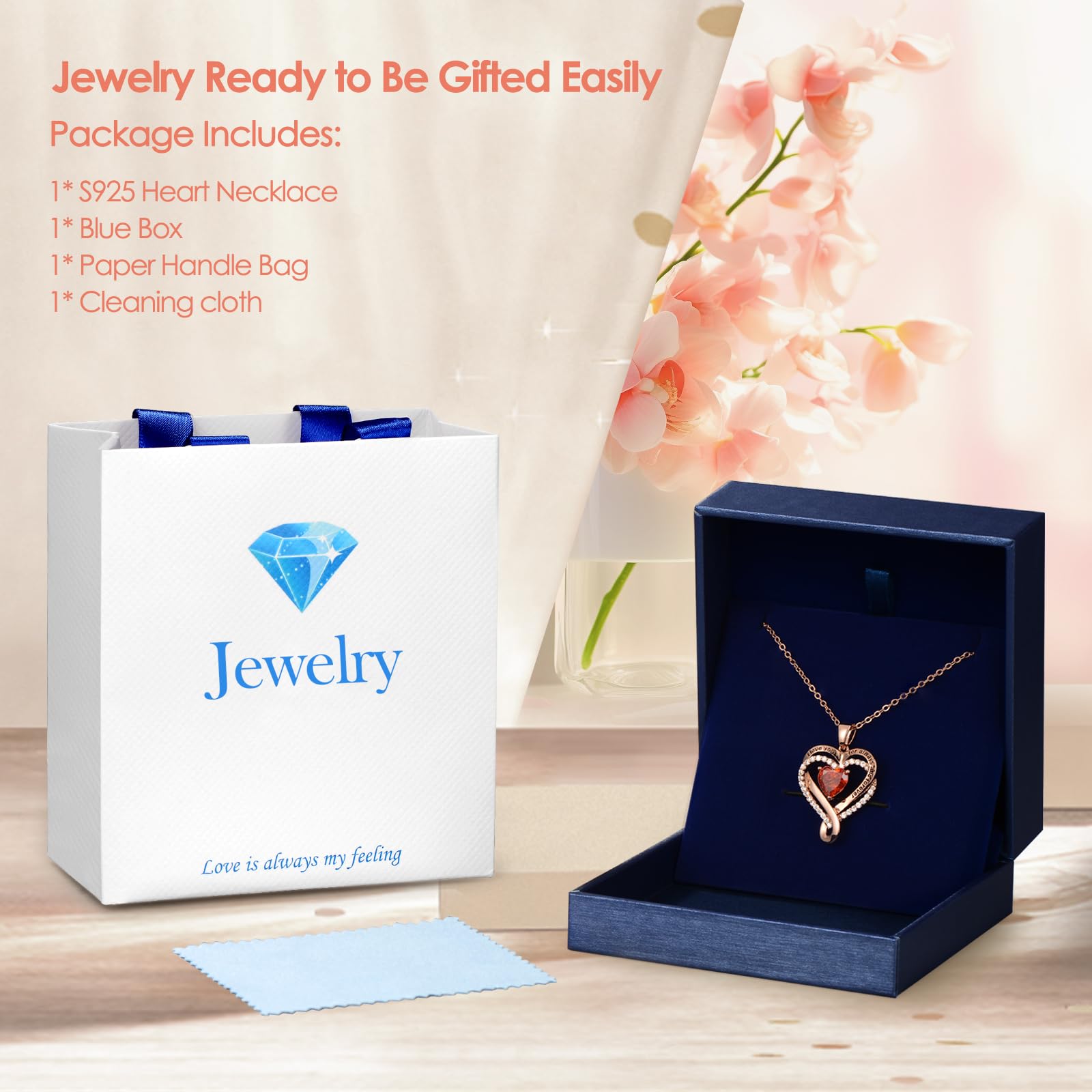 Lealove Sterling Silver Heart Pendant Necklace for Women - Personalized Birthstone Jewelry | Anniversary, Birthday, Valentine's Day Gift for Wife, Girlfriend, Mom | Perfect for Mother's Day, Weddings & Romantic Occasions