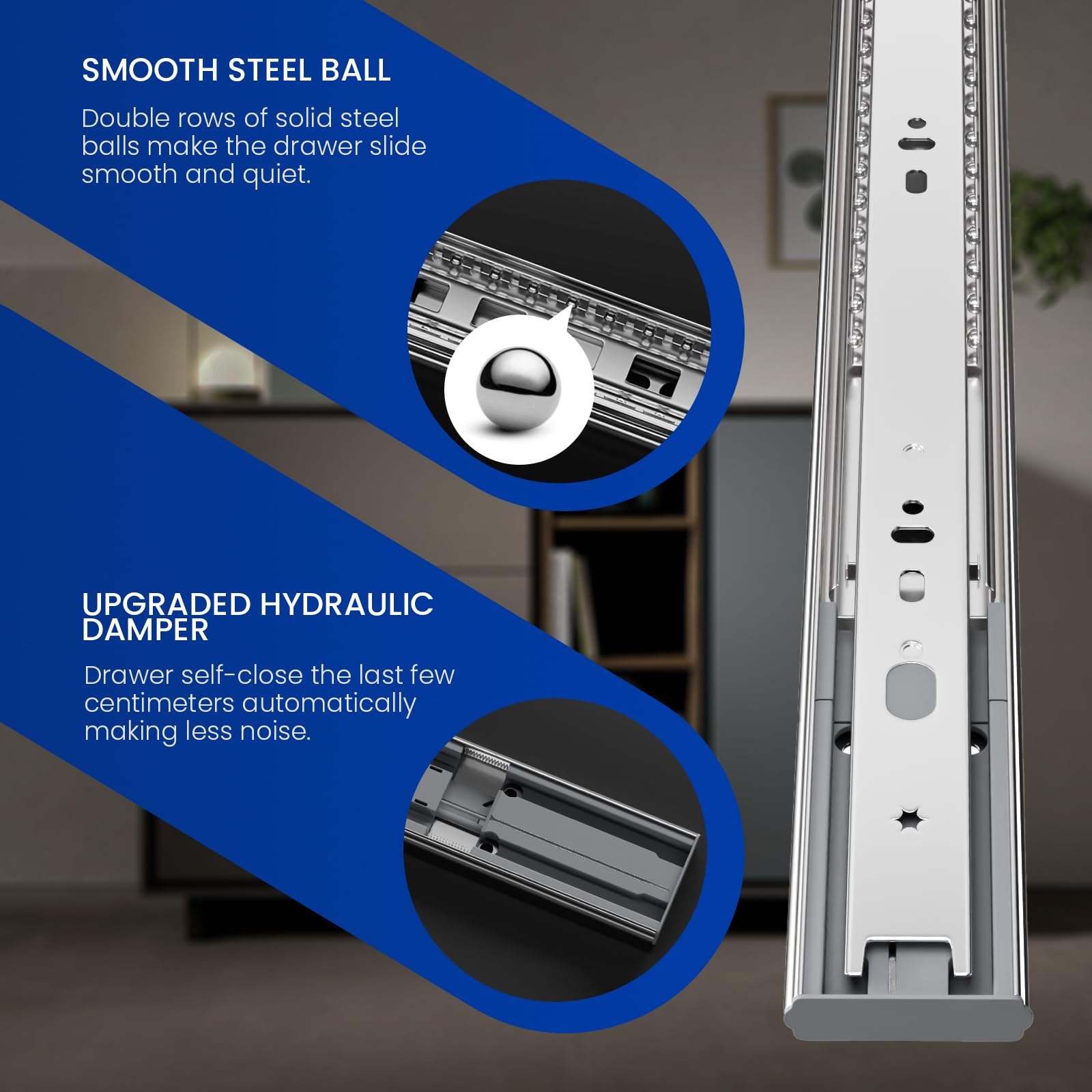 LONTAN 10-Pair 22-Inch Soft Close Drawer Slides - Heavy Duty Ball Bearing Cabinet Rails with Full Extension & 100 LB Capacity - Perfect for Kitchen Cabinets, Office Furniture & DIY Storage Solutions