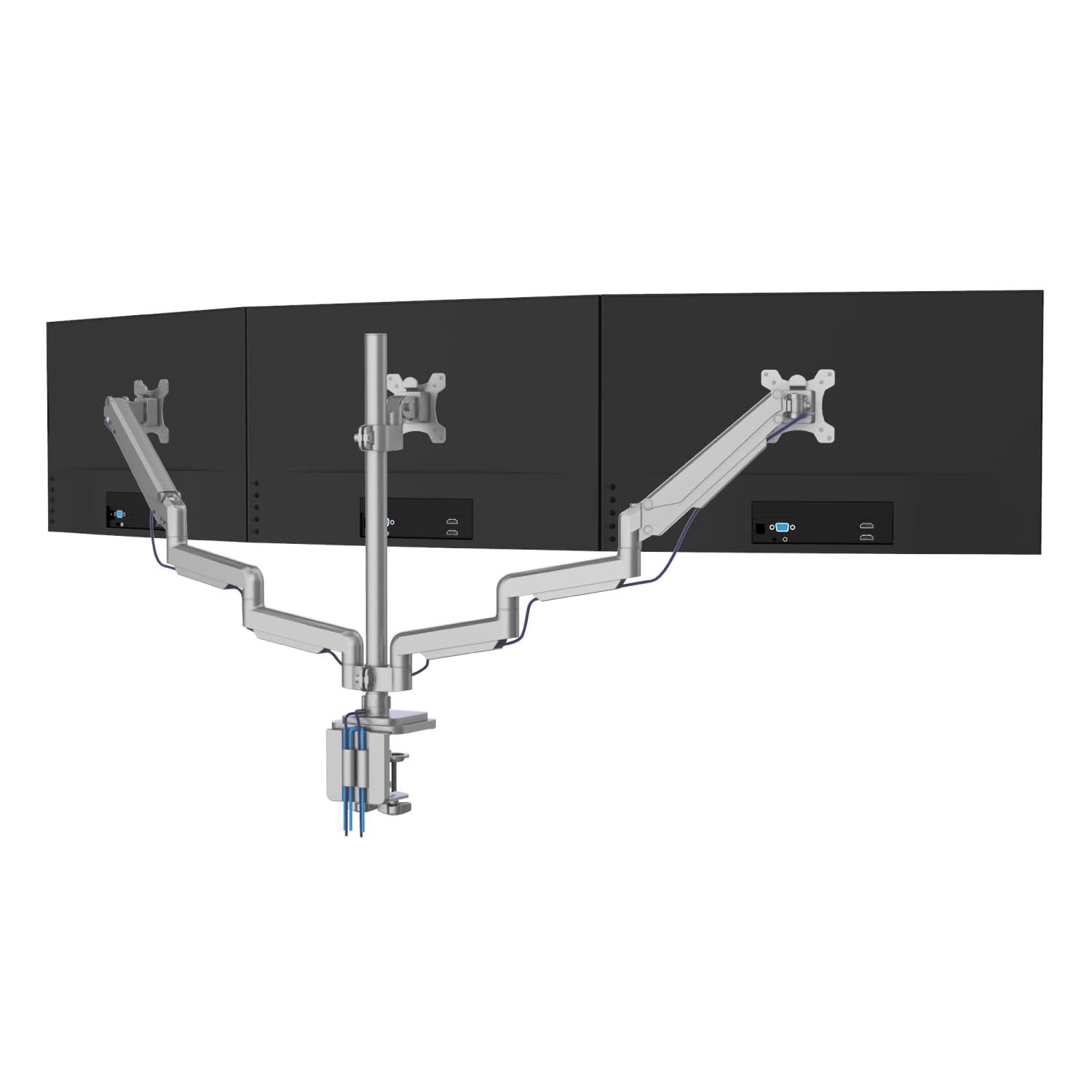 Mount-It! Triple Monitor Stand with USB & Audio Ports - Adjustable 3 Monitor Desk Mount for 24