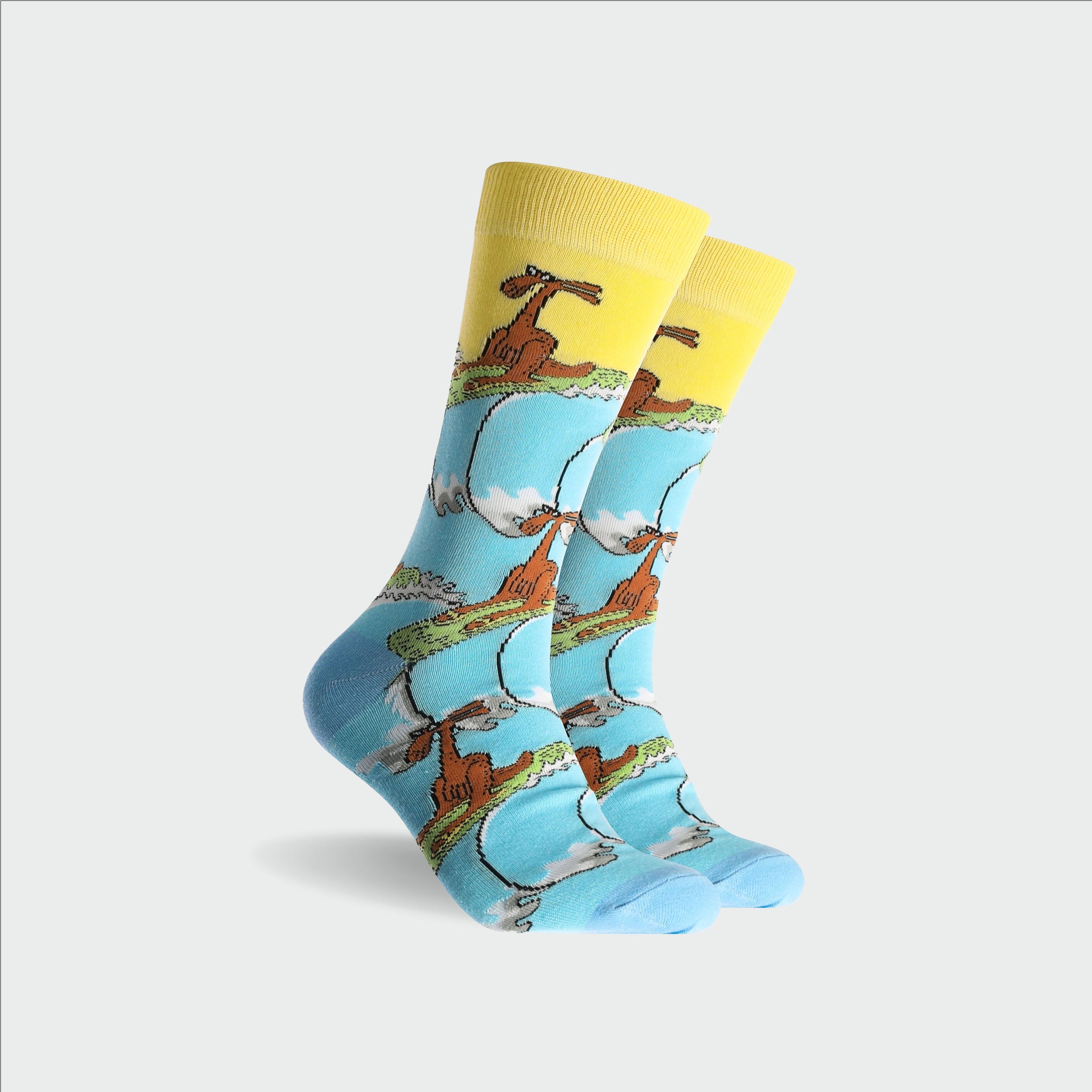 Men's Surfin' Kangaroo Cotton Crew Socks - Soft Breathable Blue Socks for Surfing, Beach & Casual Wear - Perfect for Summer, Water Sports & Everyday Comfort