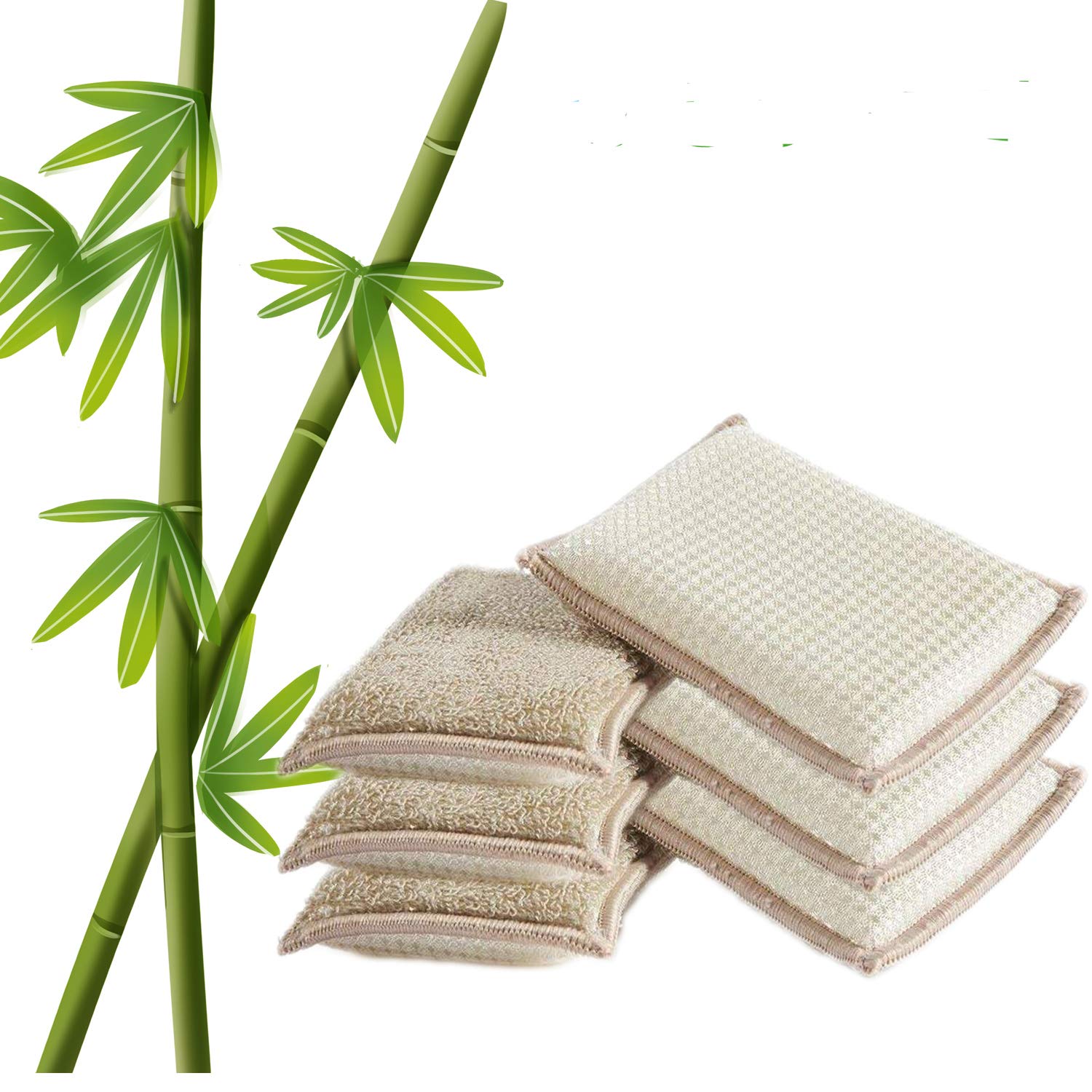 Eco-Friendly Natural Bamboo Sponges for Kitchen Cleaning - Super Absorbent, Reusable Dish Washing Sponges (6-Pack) - Perfect for Dishes, Countertops, and Non-Stick Cookware