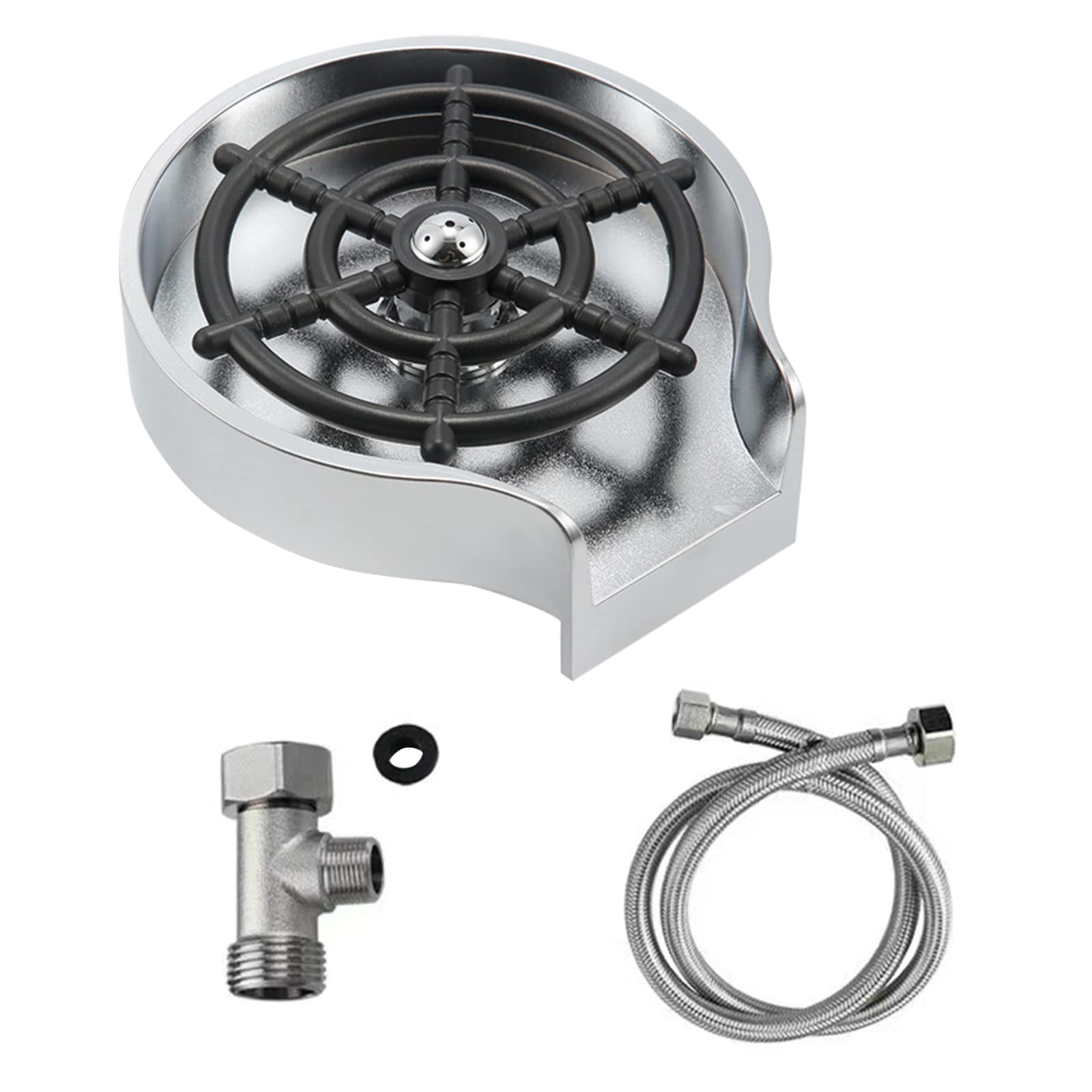 Premium Kitchen Sink Glass Rinser - Beer & Cup Washer Faucet Attachment with Accessories | Bar & Home Kitchen Faucet Sink Cleaner for Wine Glasses, Mugs & Dishware (Ideal for Bars, Restaurants & Home Kitchens)