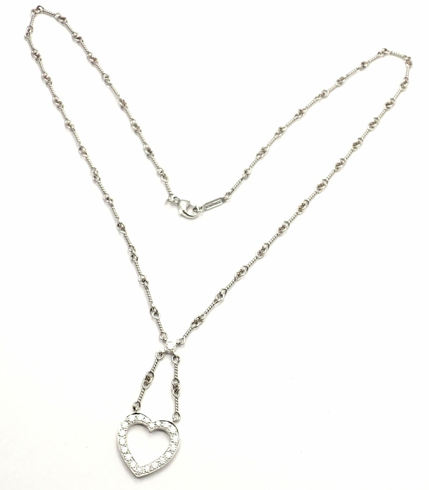 Authentic Tiffany & Co Platinum Diamond Open Heart Pendant Necklace for Women - Elegant Jewelry Gift for Anniversary, Valentine's Day & Special Occasions
