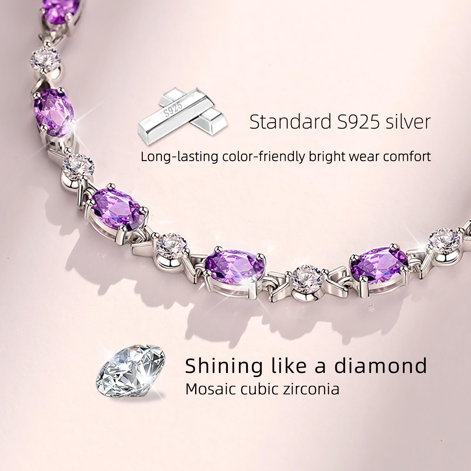 Elegant Purple Crystal Sterling Silver Bracelet for Women - Perfect Birthday, Anniversary & International Women's Day Gift - Dainty Jewelry for Everyday Wear & Special Occasions