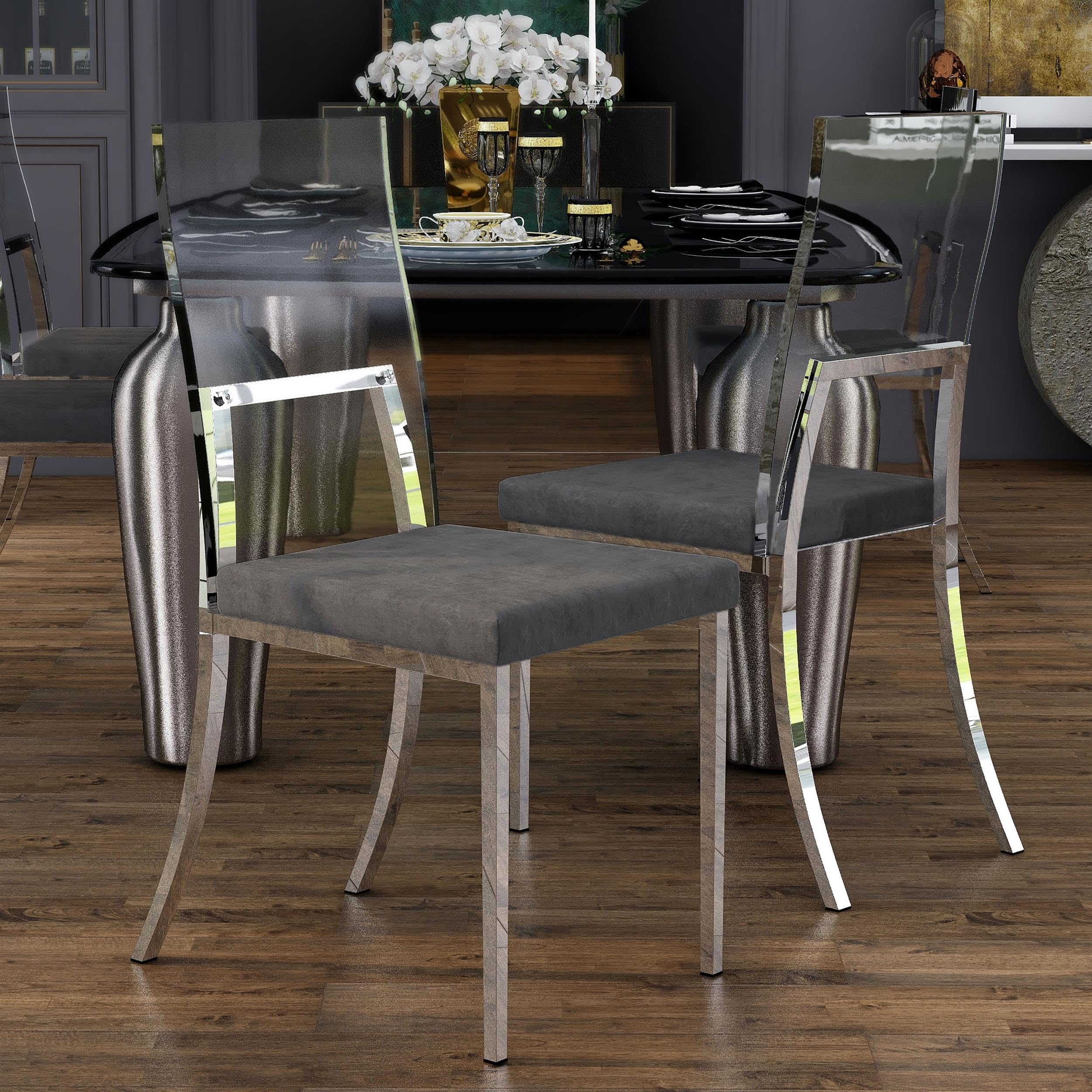Furniture of America Hartly Metal Padded Dining Chairs - Set of 2 Chrome Finish, Comfortable Upholstered Seats for Kitchen, Dining Room & Breakfast Nook