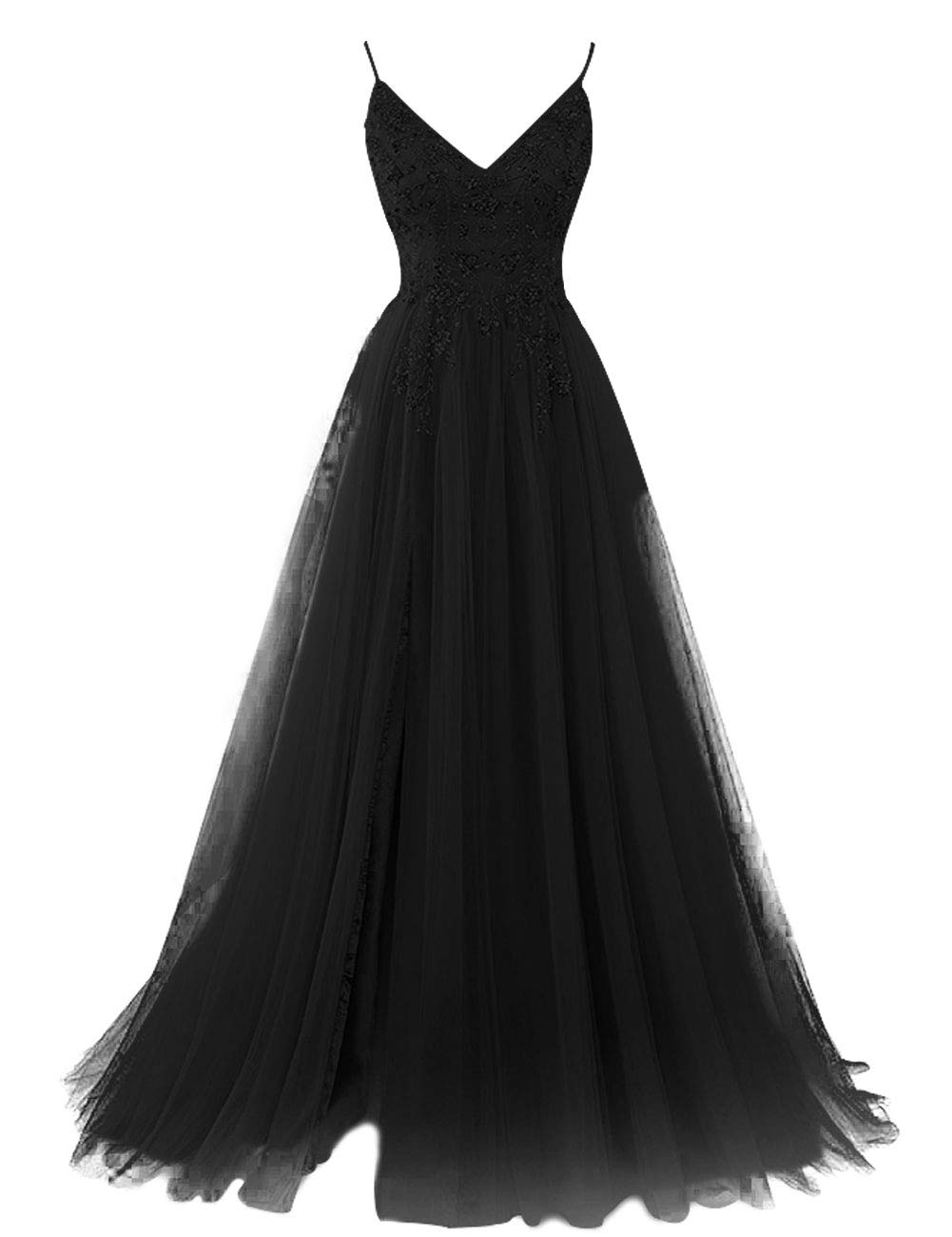 Elegant Long Beaded Prom Dresses for Women - V-Neck See-Through Tulle Formal Evening Gowns for Homecoming, Wedding, and Special Occasions