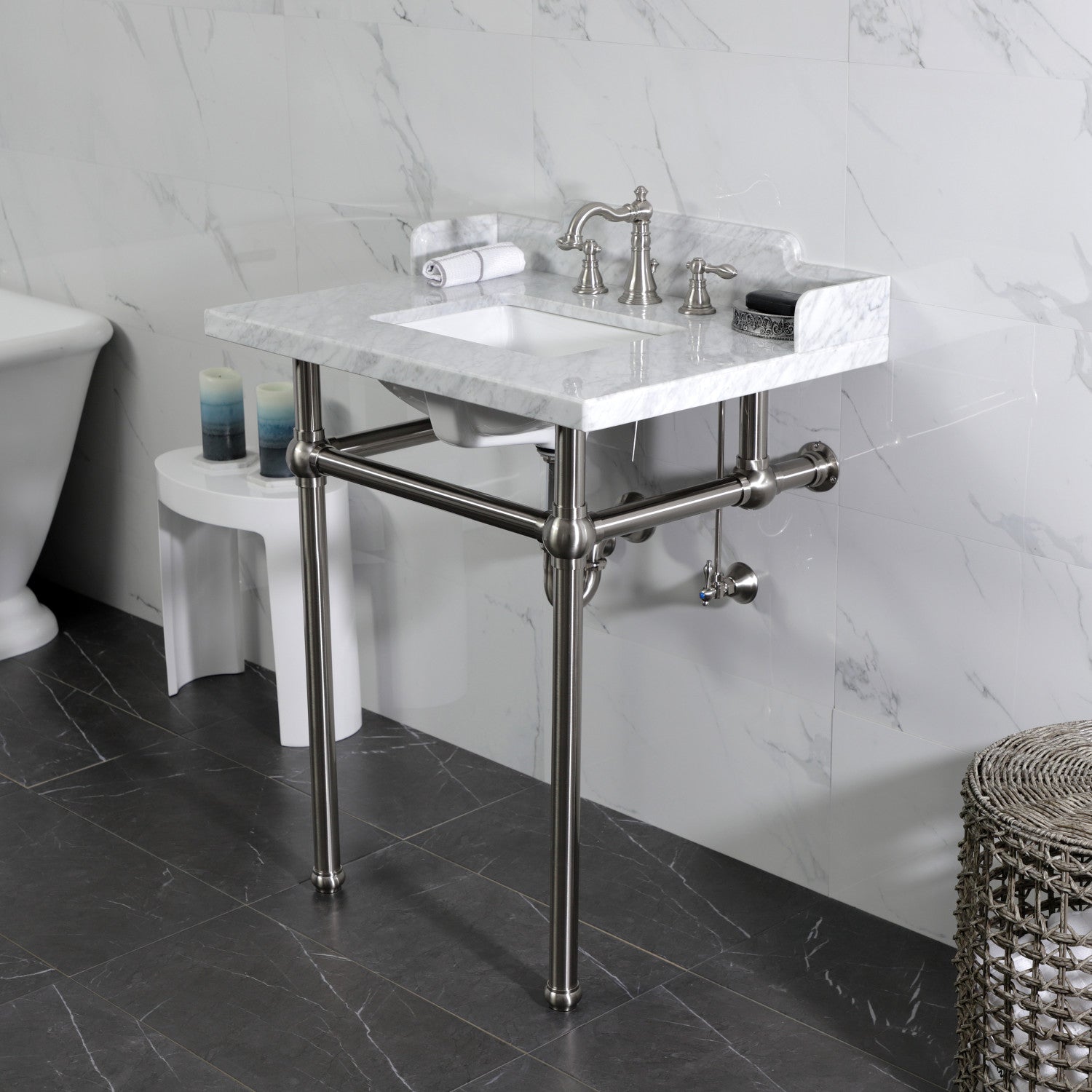 American Classic FSC1978ACL 3-Hole Widespread Bathroom Faucet with Pop-Up Drain - Brushed Nickel Finish - Perfect for Modern Bathroom Vanities and Powder Rooms